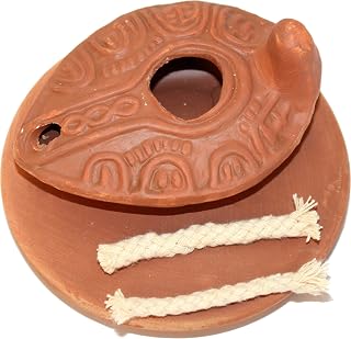 Holy Land Market Herodian Ancient Biblical Oil Lamp Replica - Byzantine III/Plate, Clay, 10 cm, Includes Wicks & Plate