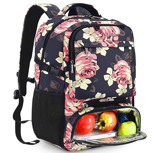 CoolBELL Lunch Backpack 15.6 Inches Laptop Backpack Bags with Insulated Compartment/USB Port Water-resistant Hiking Backpack for Nurse Teacher Business Work Travel Women Nurse (Peony)