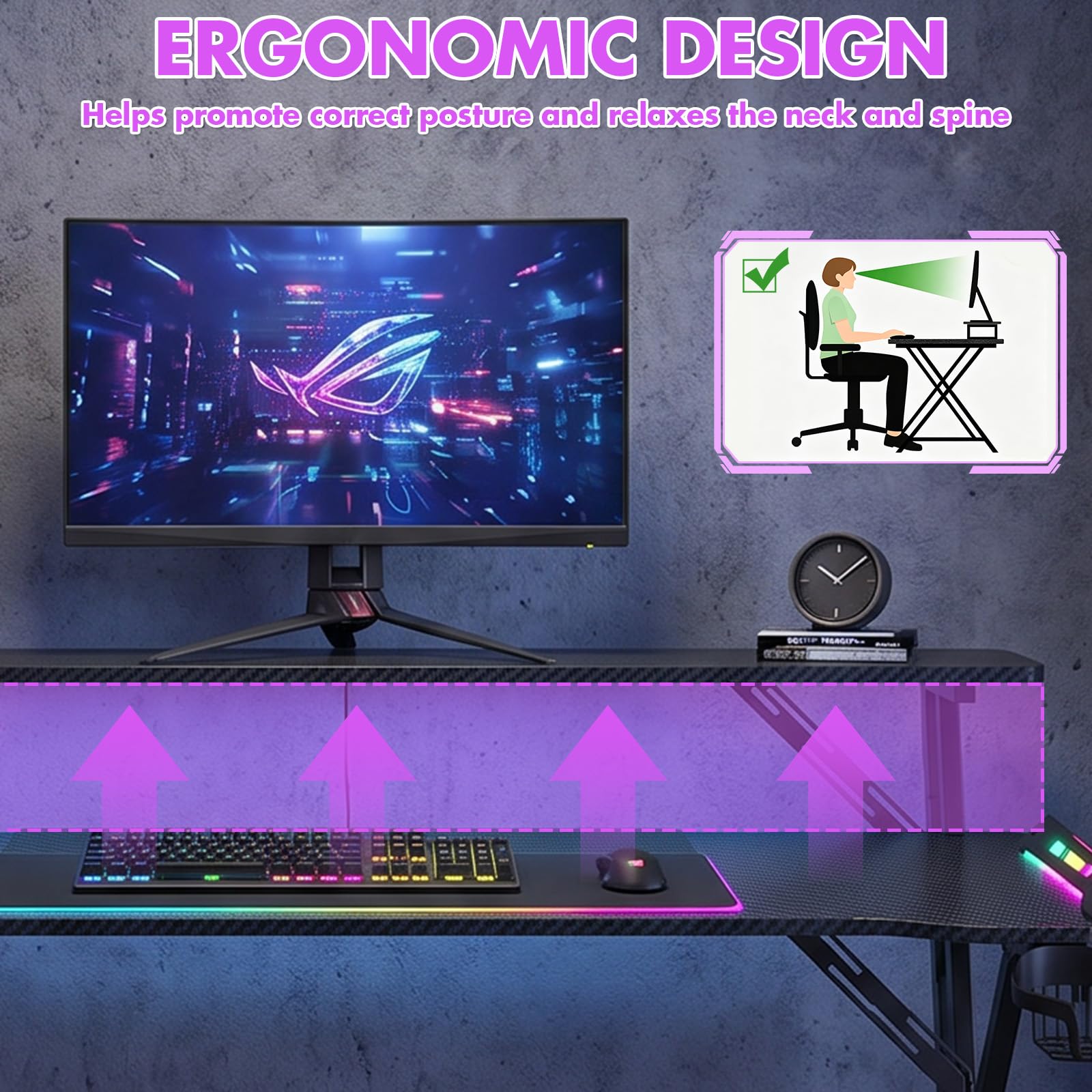 Verdego Gaming Tisch mit LED Beleuchtung, Monitorständer, PC Tisch 120 cm | Gaming Schreibtisch mit Getränkehalter, Kopfhörerhalter, Kohlefaseroberfläche, Computertisch für Streaming, Schwarz
