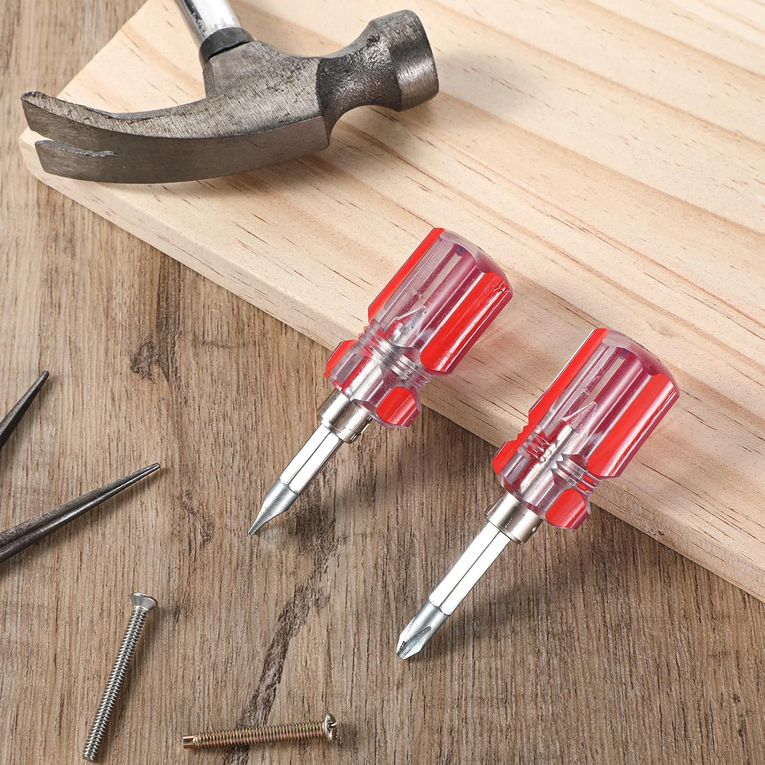 2 Pack Stubby Screwdriver Phillips Head and Short Flat Head Dual-use Screwdrivers with Magnetic Tip, Portable Small Short Phillips Screwdriver for Tight Spaces