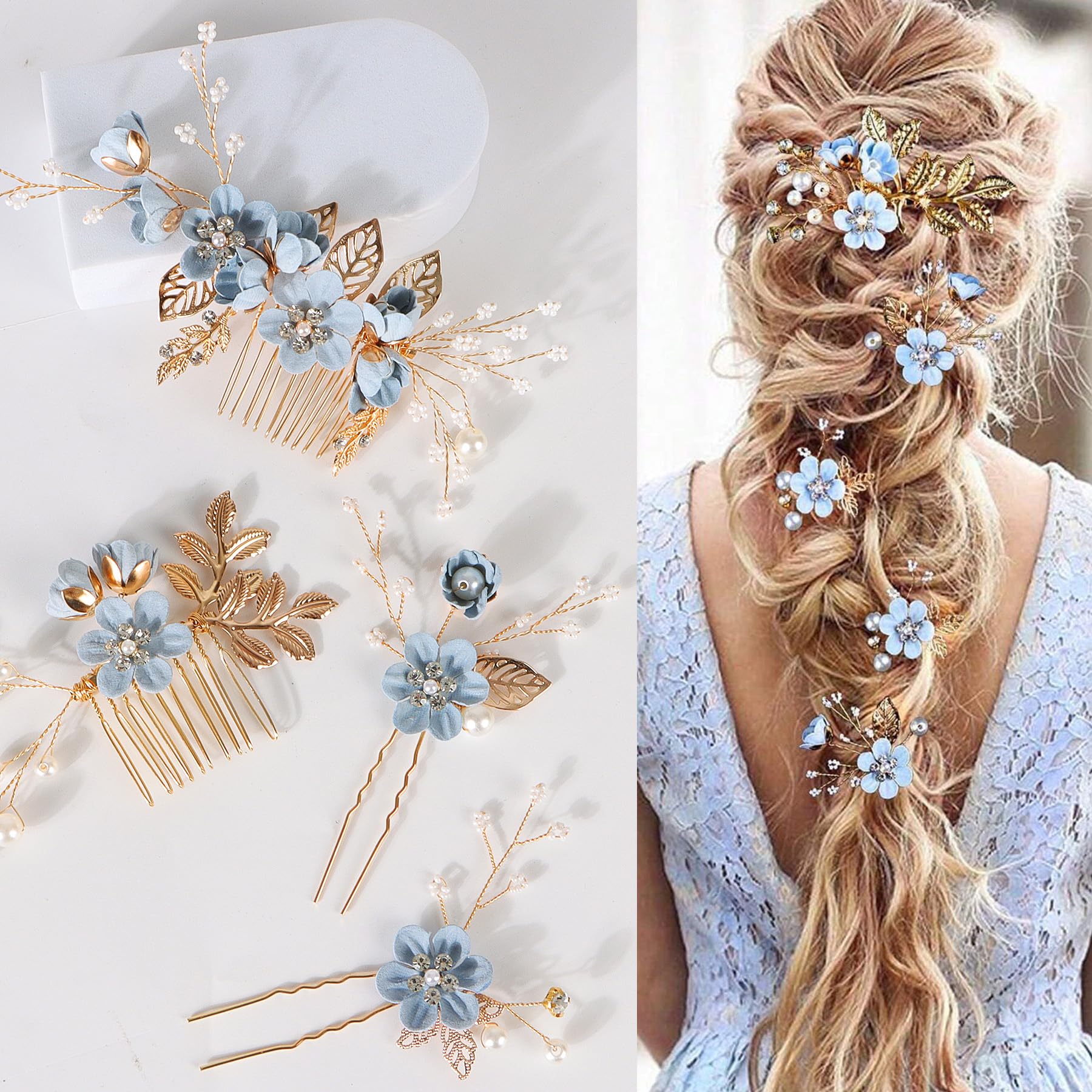 Ainelure Hair Accessories for Women, 8pcs Hair Pins Bride Flower Hair Pearls, Bridal Wedding Hair Accessories for Women Girls Gifts - Image 4