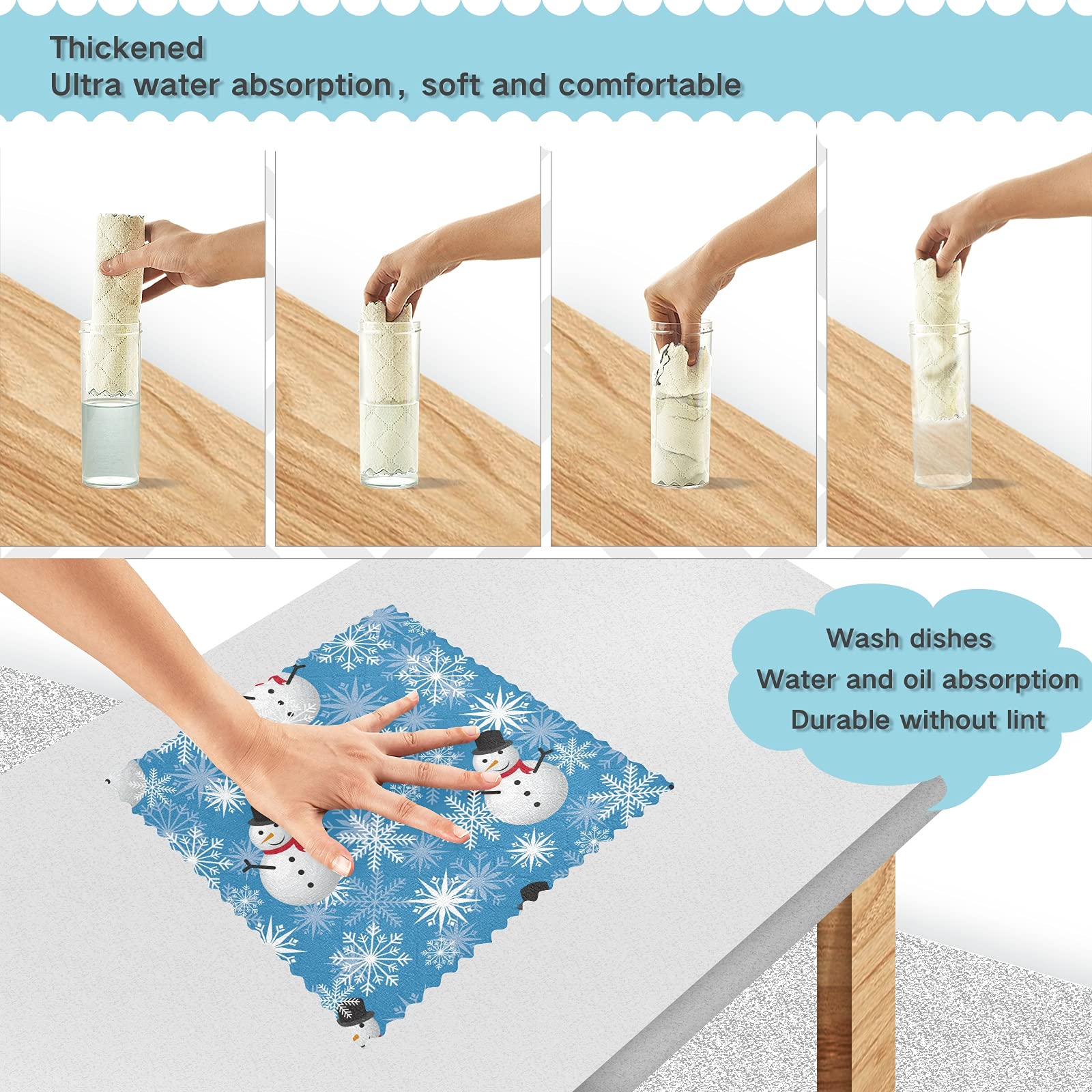 6 Weihnachts-Geschirrtücher Mikrofaser - 28x28cm Waschbare Kochhandtücher In Festfarben