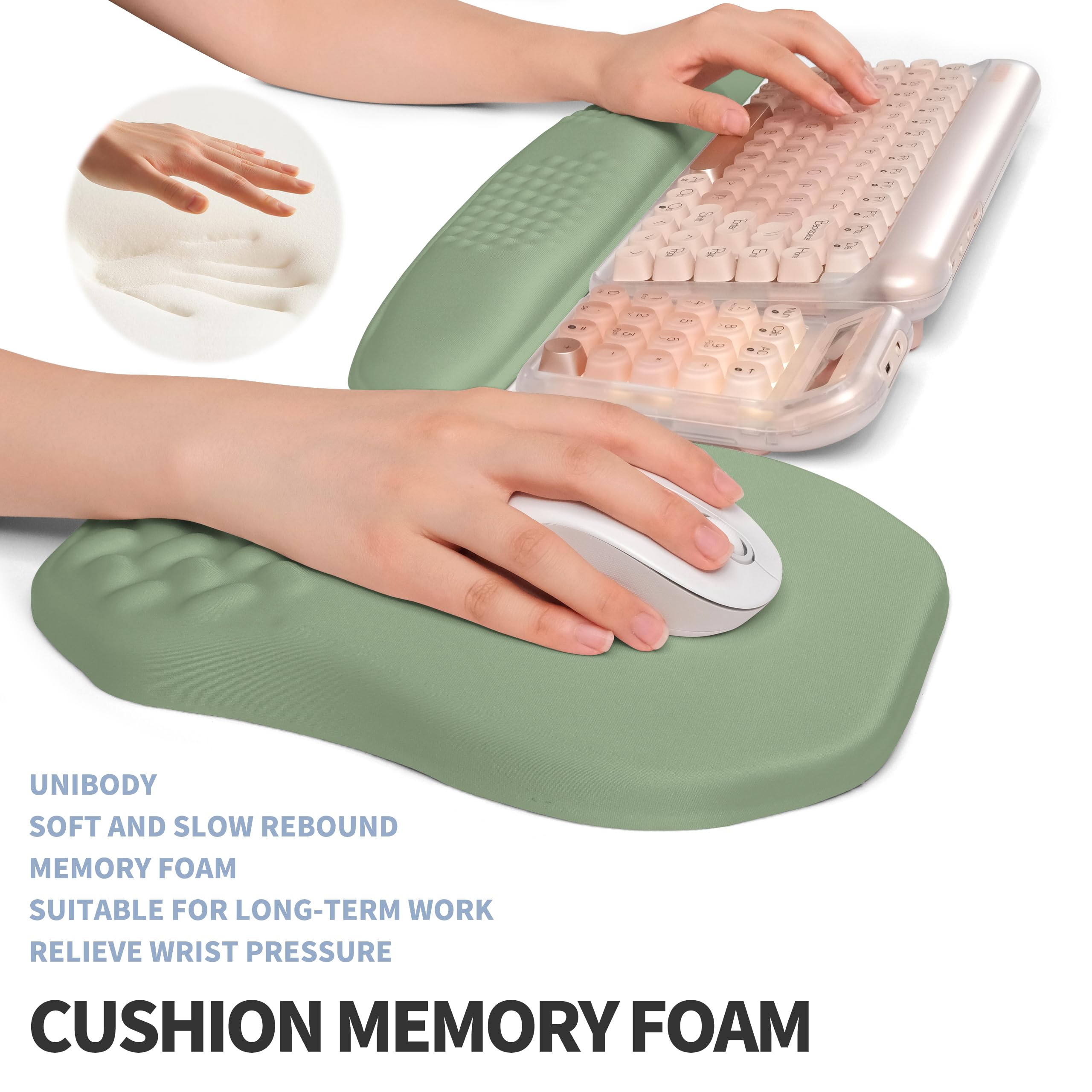 Set ergonomico 2 in 1, poggiapolsi e tappetino per mouse per massaggio, supporto per il polso, memory foam per alleviare la sindrome del tunnel carpale e il dolore al polso (verde oliva)