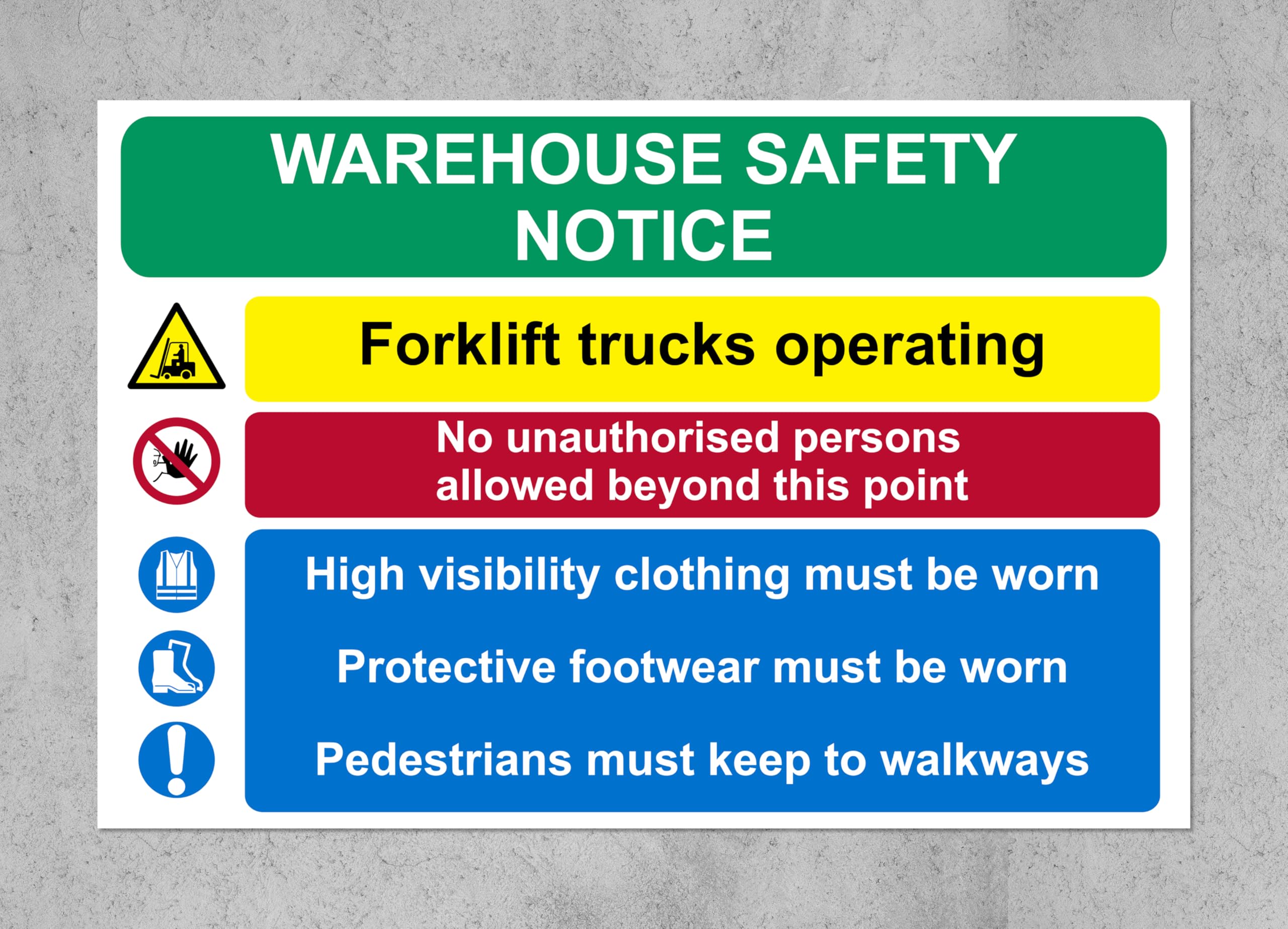 Warehouse safety notice forklift trucks operating safety sign - Self adhesive sticker (200mm x 150mm)