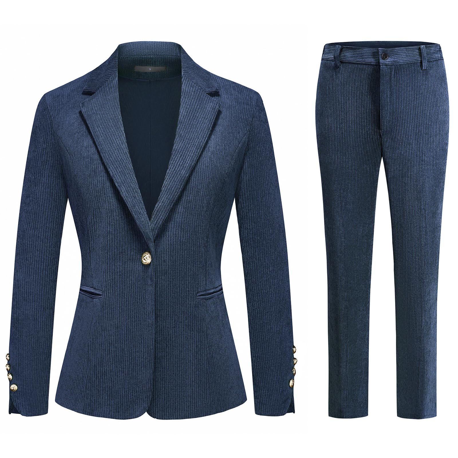 Lamgool Womens 2 Piece Corduroy Pants Suit Set - Blazer Pants Tuxedo Outfit for Casual Formal Wedding