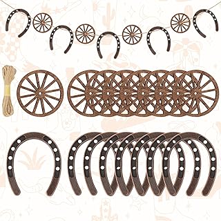 BLSUREFYX 16pcs Western Party Decorations Cowboy Themed Table Centerpieces Mini Lucky Horseshoes Wagon Wheel Horse Rodeo Decor for Vintage Western Cowboy Cowgirl Horseshoe Derby Party Wedding Favors