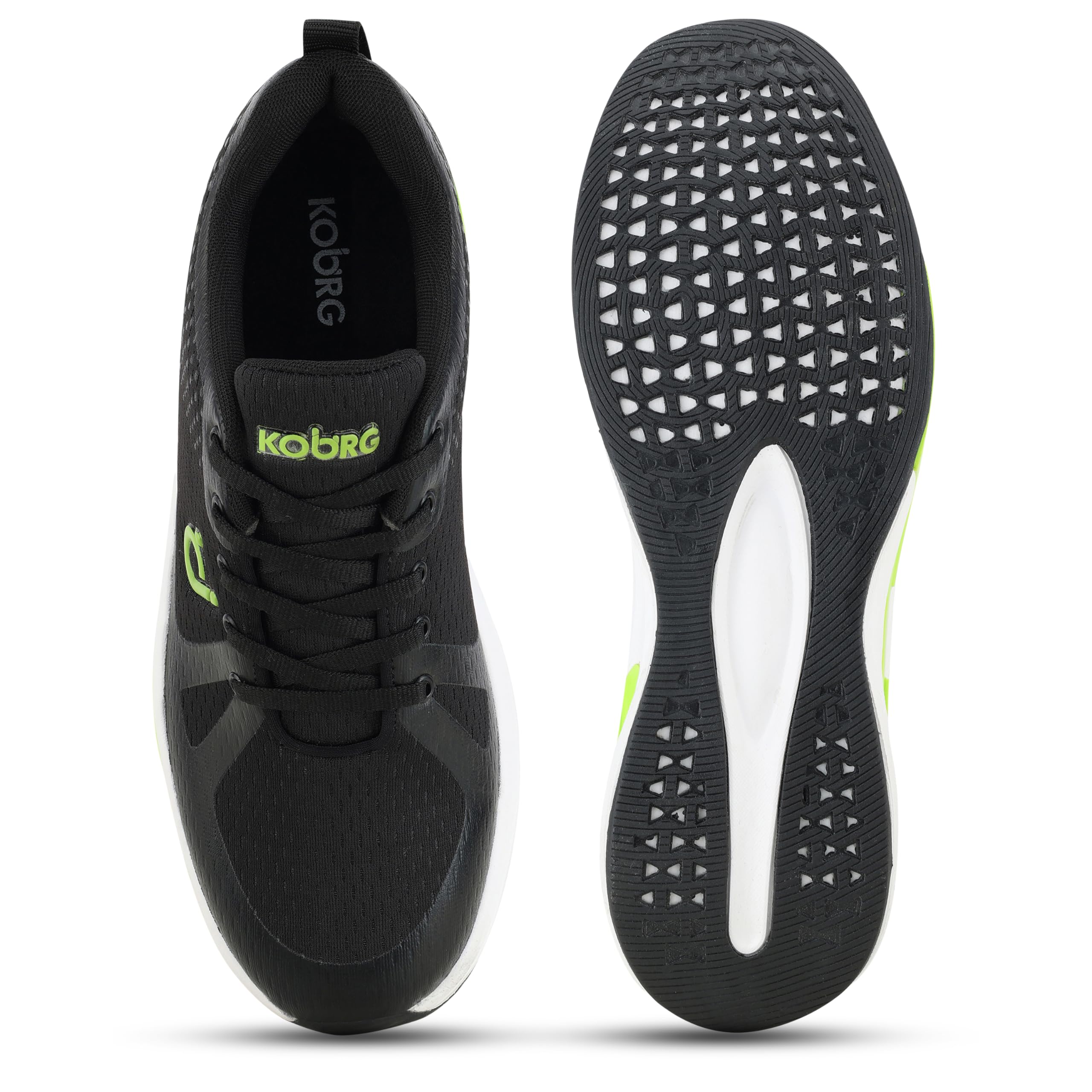 KOBURG Airstep Sports Shoes for Men | Comfortable TPR & EVA Sole | Stylish Lace-Up Sports Black Green 4