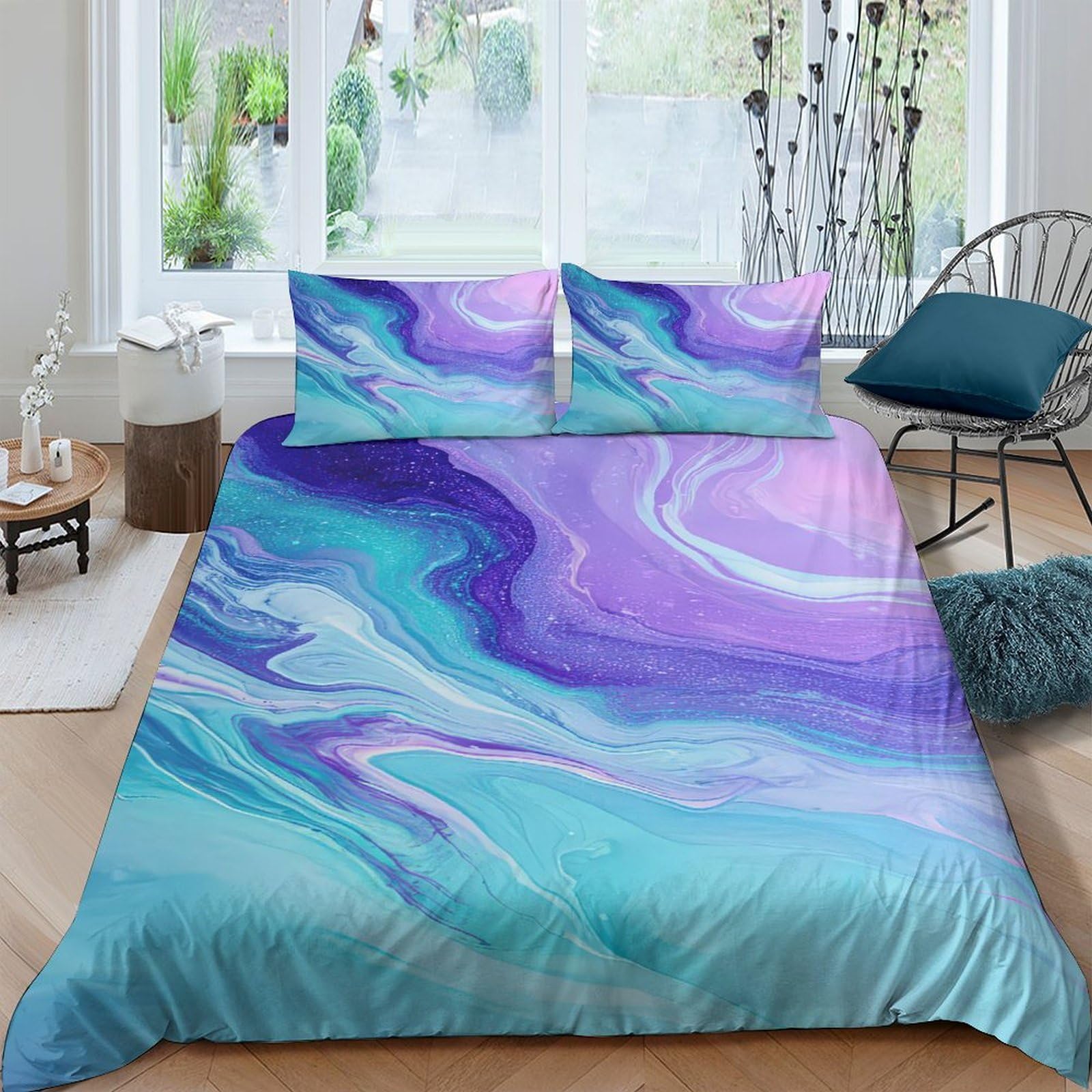 Ctjqhvkz Style-6 3D Printed Marble Wave Fitted Sheet Microfiber Soft Breathable Aqua Swirl Bed Cover For Bedroom Guest Room Decor Single（135X200cm）