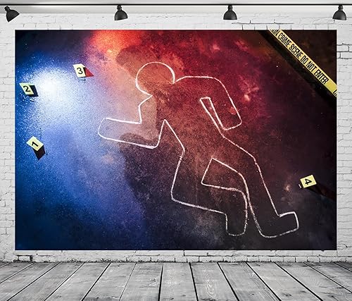 Miniatura 3 de Telón de fondo de fotografía de escena del crimen de tela de 10 x 8 pies, silueta corporal, sin entrar, cinta de fondo para Halloween, asesinato,