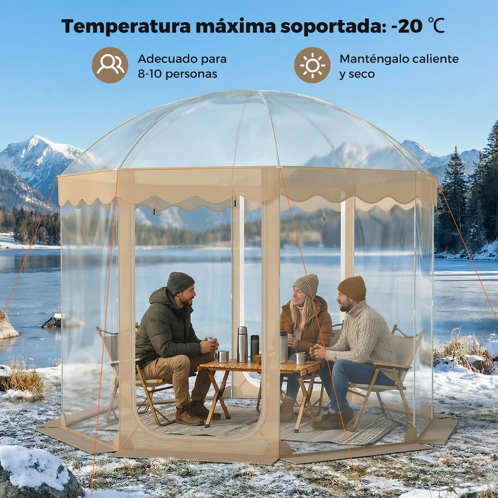 COSTWAY Tienda de Campaña Deportiva para 8-10 Personas, 305 x 305 x 210 cm, Carpa Burbuja Transparente, Panorámico de 540°, Animar, Pescar y Acampar
