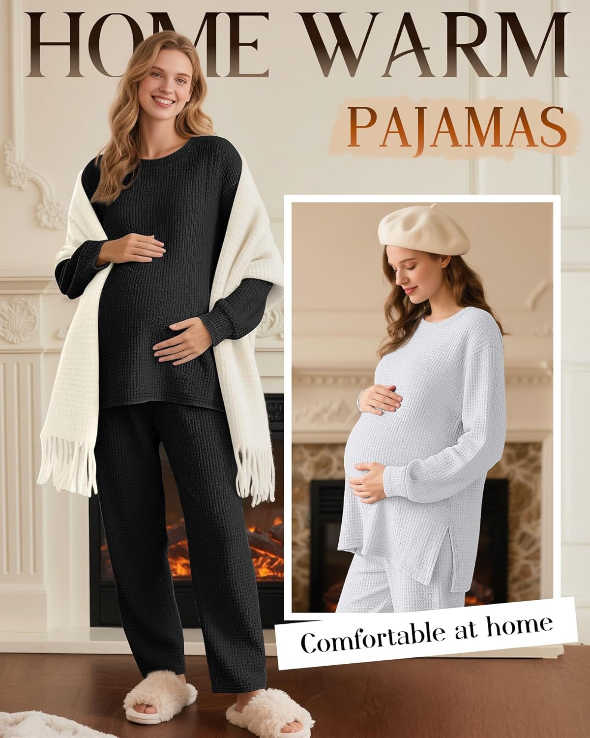 3 Pack Women's Maternity Shirts Long Sleeve Waffle Knit Side Split Oversized Tops Pregnancy Clothes Fall Tees - Image 3