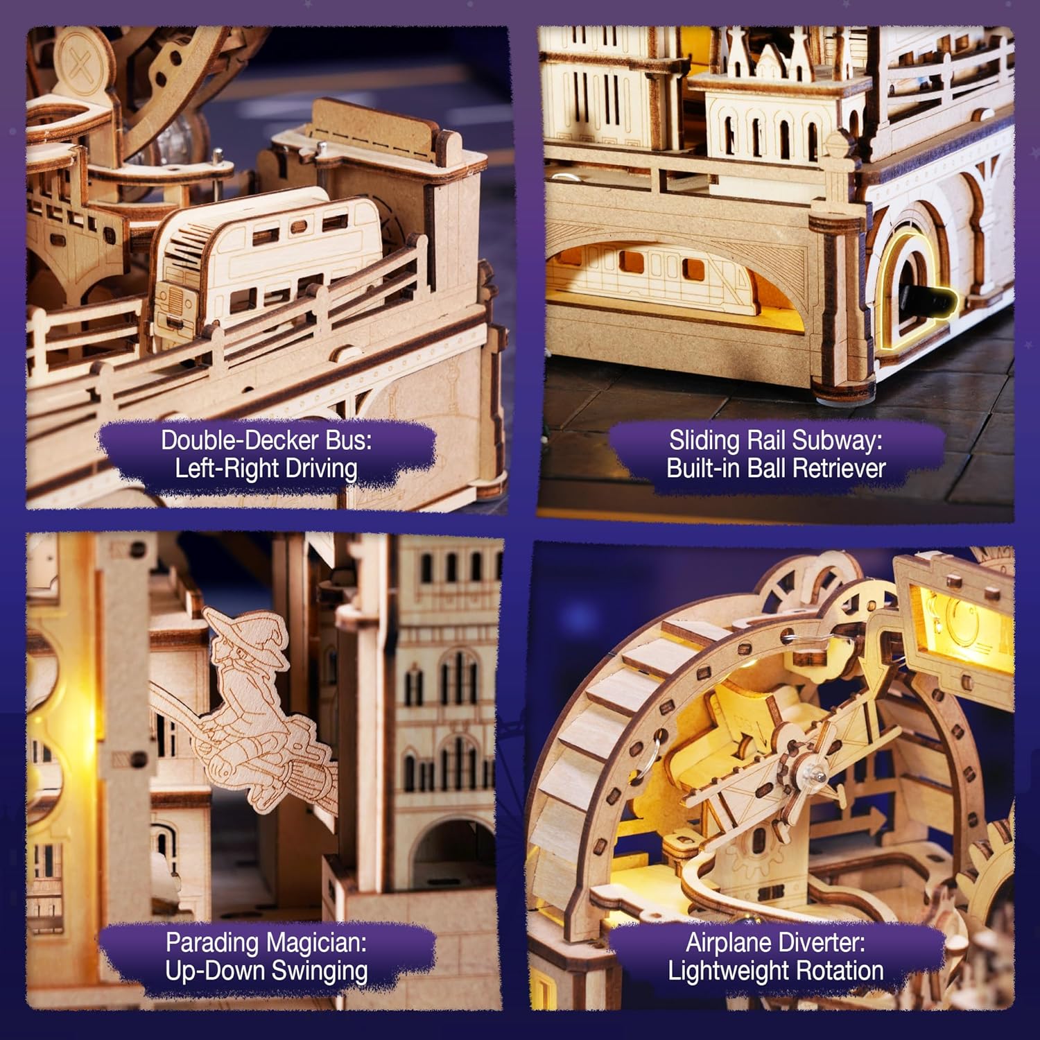 ROKR Marble Travel London, 3D Wooden Puzzles for Adults, Marble Run Kit Adults to Build, 3D Wooden Puzzle with LED, Unique Gift for Men Women