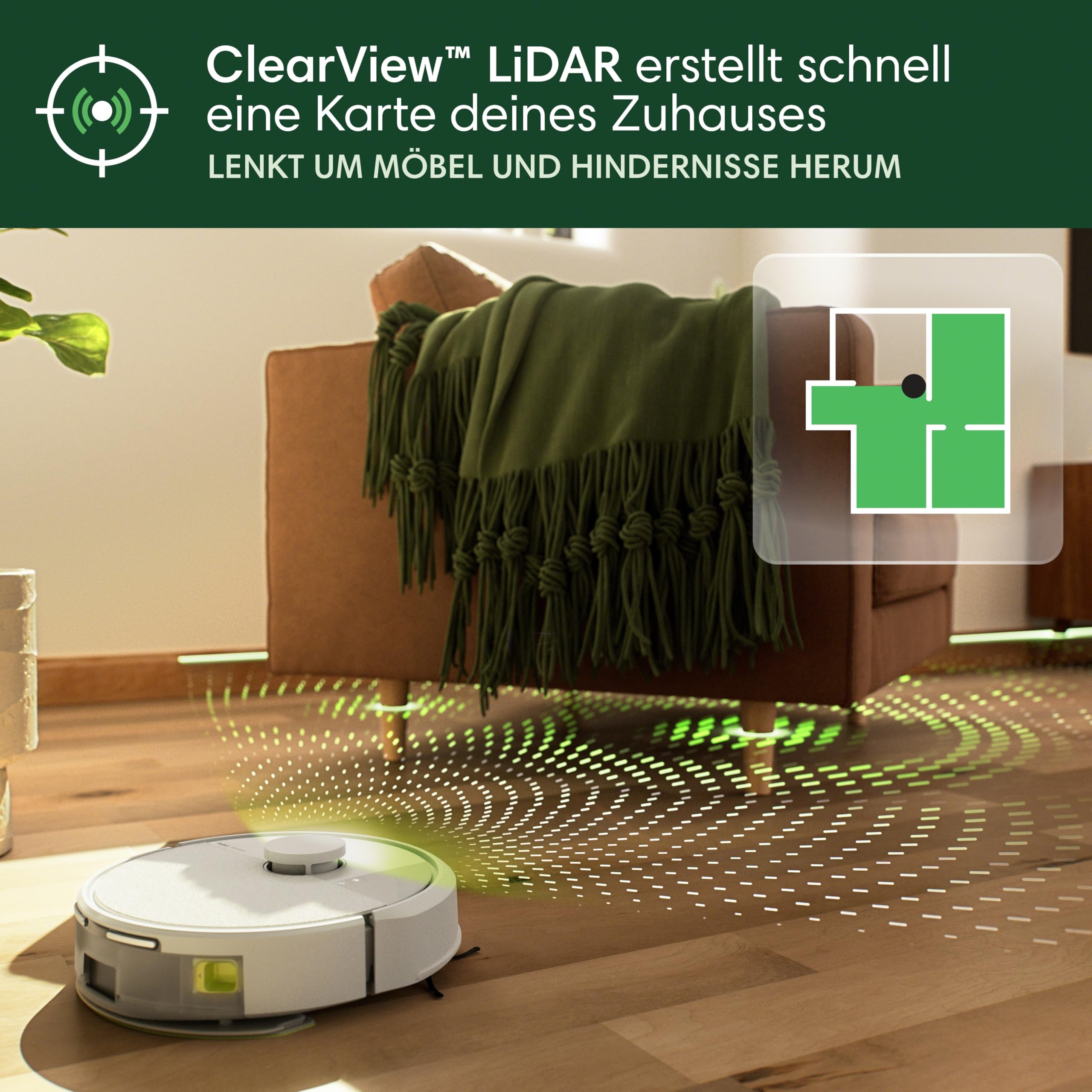 iRobot Roomba 105 Combo + AutoEmpty Dock - Automatische Entleerung für bis zu 75 Tage - Saugen + Wischen - Clearview LiDAR- 7000Pa - 120 mins - SmartScrub - Umfährt Hinderniss - App - Weiß – Bild 7