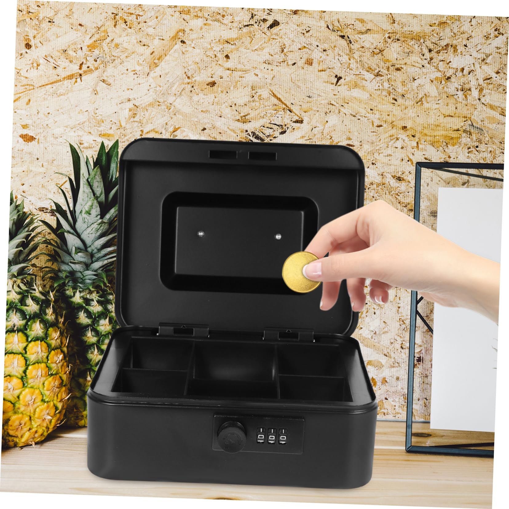 POPETPOP Caja de Dinero con Cerradura Caja de Metal para Escritorio Pequeña con Cerradura para Guardar Joyas el Hogar o Oficina