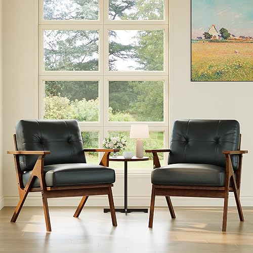 STHOUYN Black Leather Office Accent Chair Set of 2, Office
