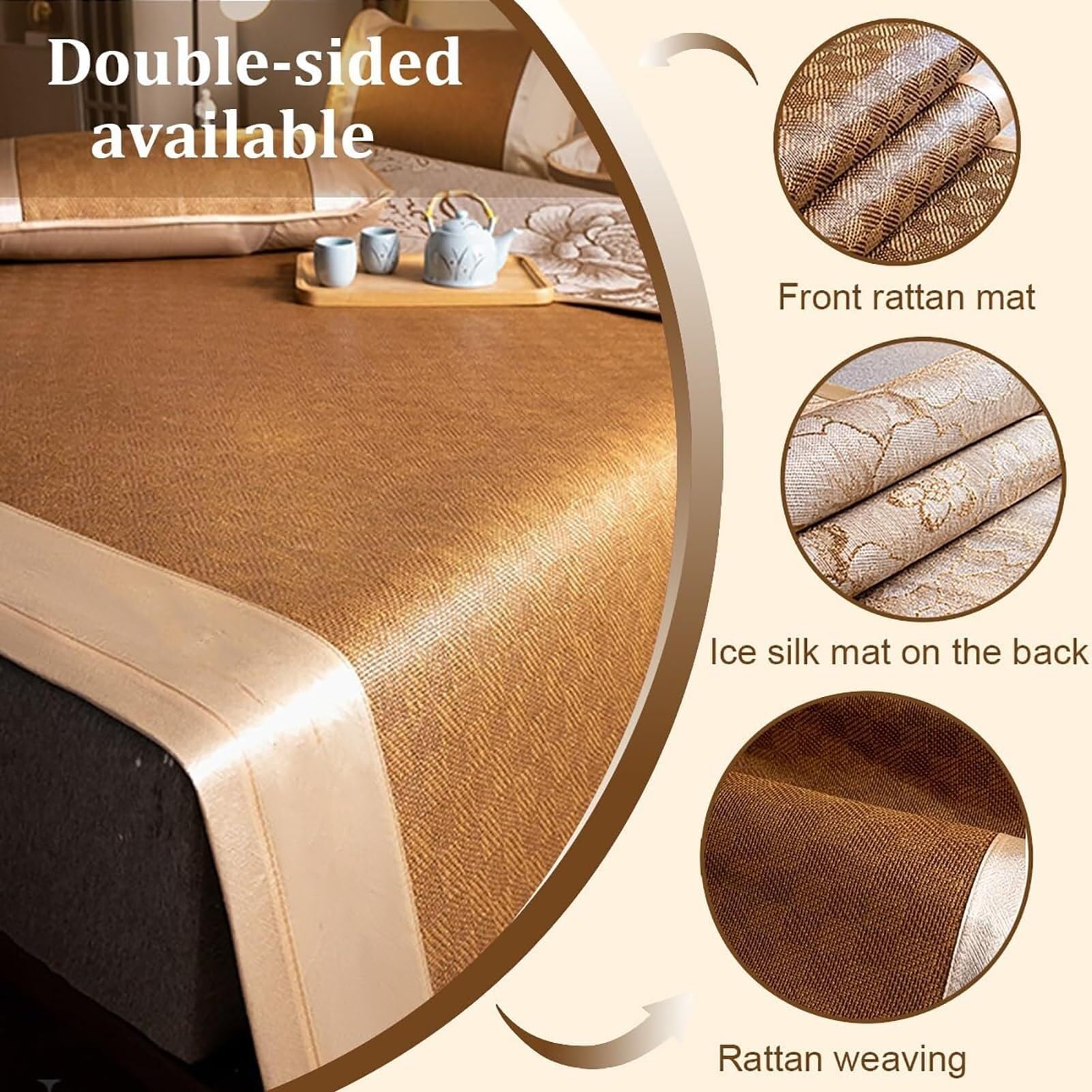 Set lenzuola con angoli in rattan | Raffreddamento estivo Traspirante, pieghevole, multi-dimensione, comfort for tutte le stagioni(Y,180*200cm)