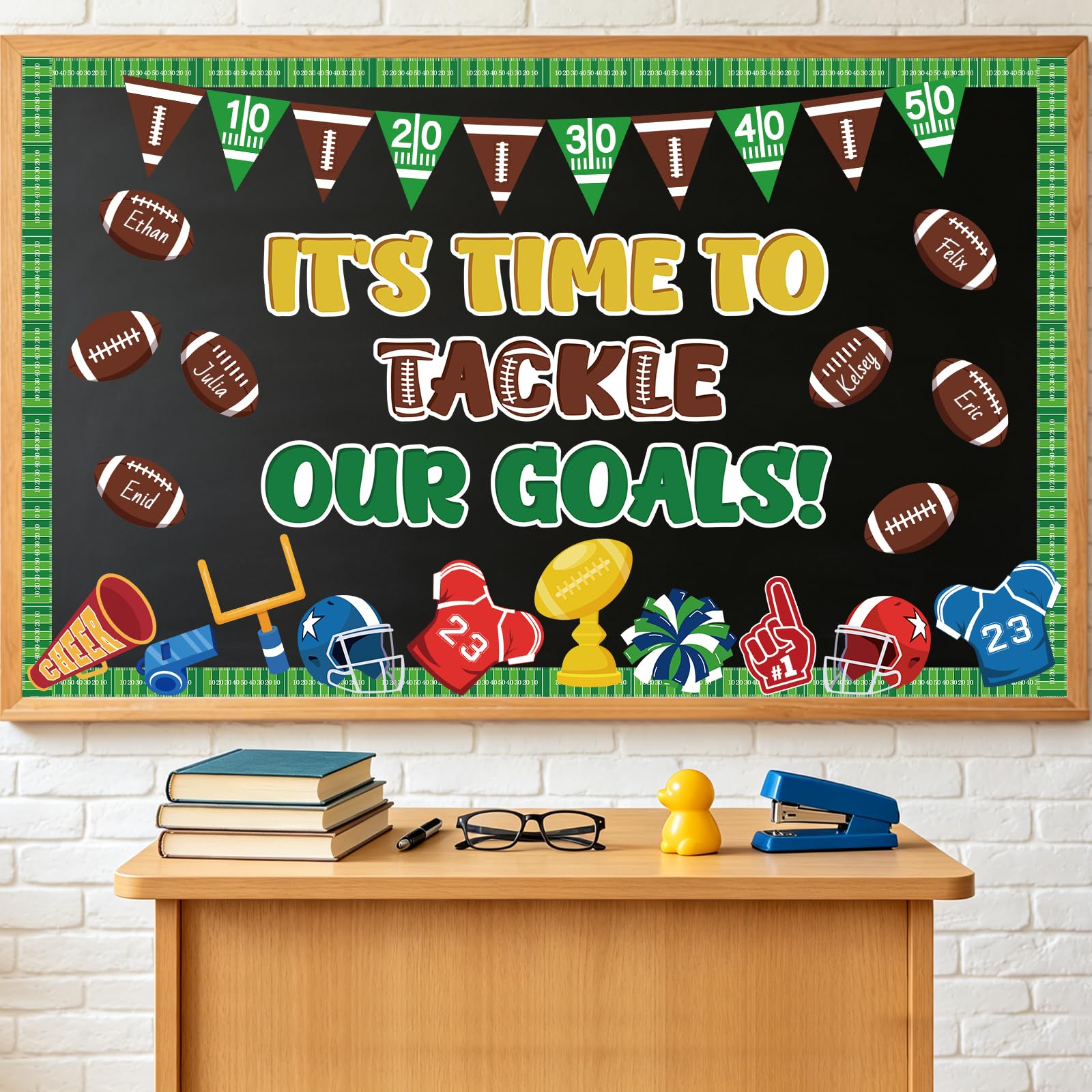 Photo 1 of COCHIE Signable Sport Football Bulletin Board Decorations Set, Welcome Back to School Classroom Decoration with Football Name Tag Cutouts Bulletin Board Library Wall Door Decor Supplies (Footballs)