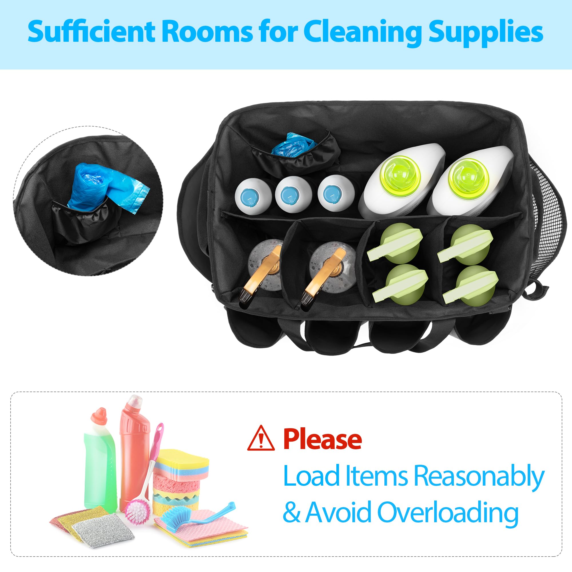 HODRANT Organizador de suministros de limpieza extra grande, organizador de suministros de limpieza con asas para almacenamiento de productos de limpieza, bolsa de limpieza de gran capacidad para