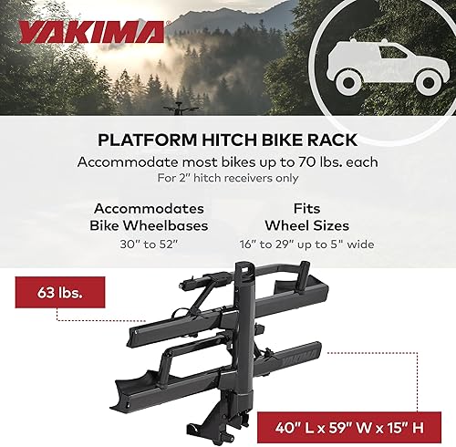 Miniatura 3 de Yakima Portabicicletas con enganche de plataforma, soporte trasero de bicicleta con bandeja inclinable para 2 bicicletas, se adapta a ruedas de 16 a