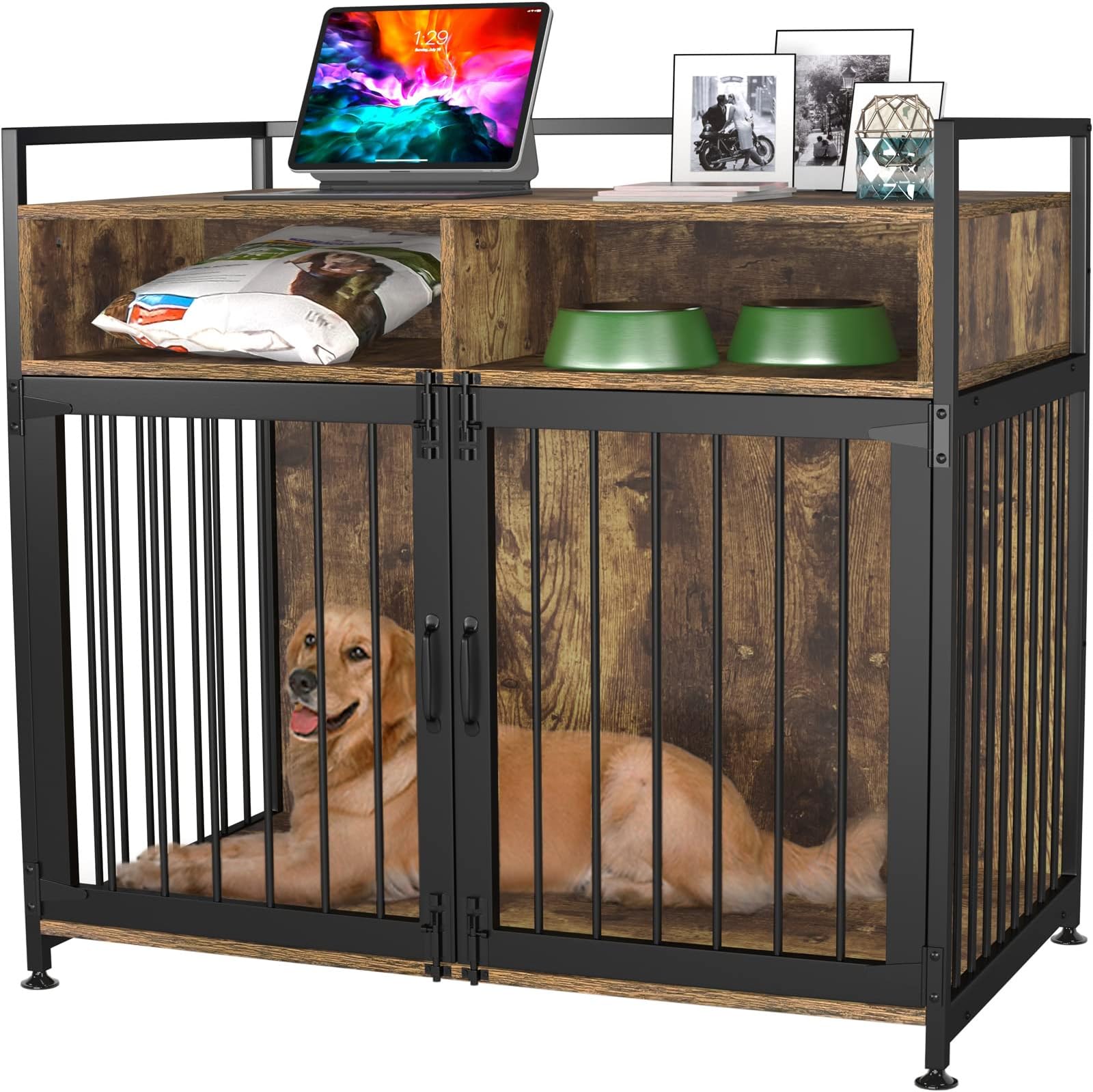 GDLF Dog Crate Furniture-Style Cages, Heavy Duty Dog Kennels with Storage and Anti-Chew (41Inch = Int.dims:39.4”Wx22.2”Dx23”H)