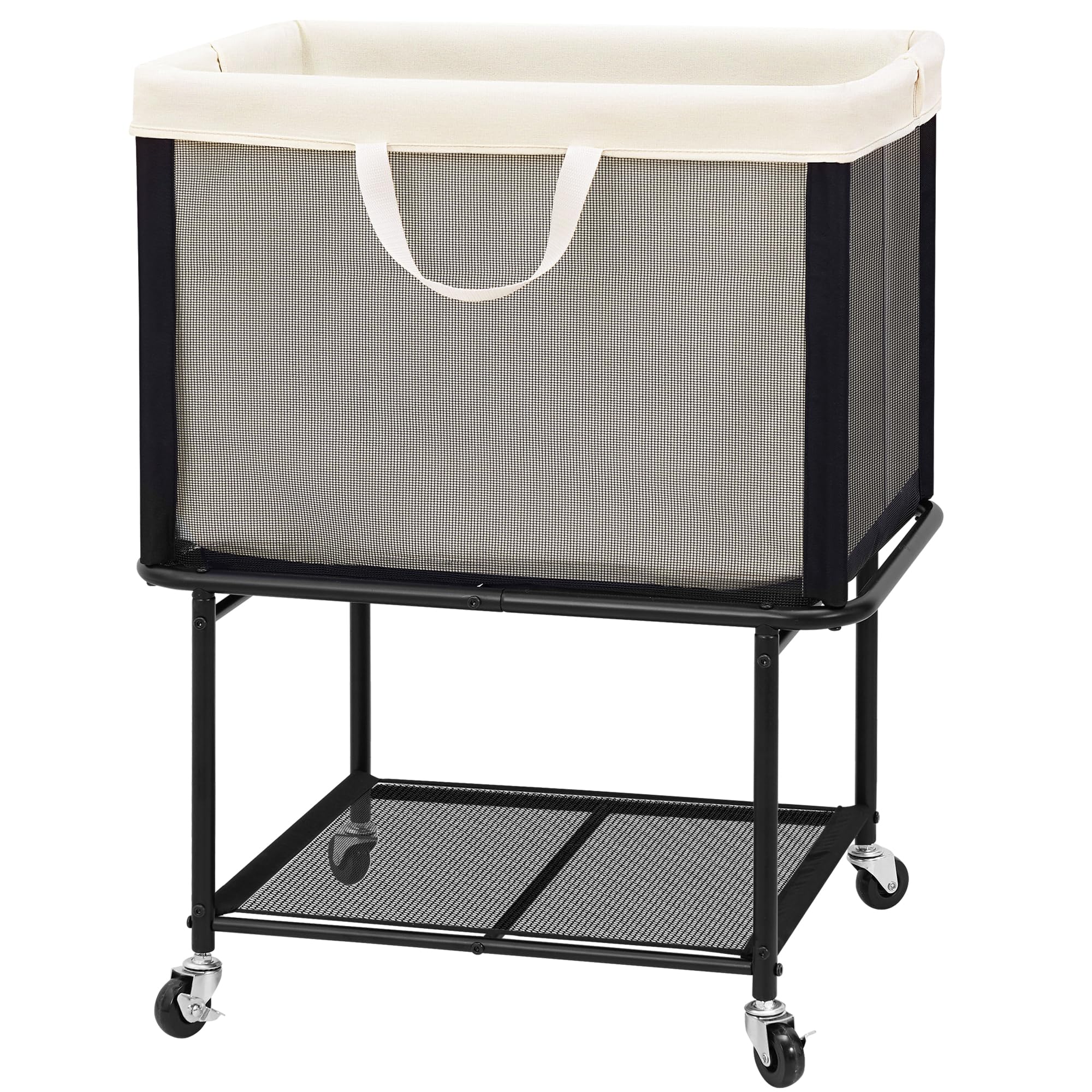 STO STO Rolling Laundry Hamper with Lockable Wheels, 29-Gallon (110L) Laundry Cart with Removable Canvas Bag, 2-Tier Clothes Basket Hamper with Shelf