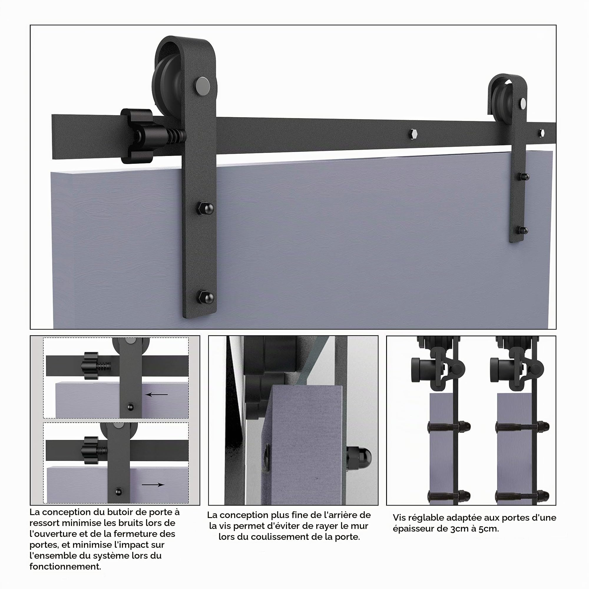 TSMST 7FT/213cm Quincaillerie Kit de Rail pour Porte Coulissante, Kit de Rail de Porte de Grange Robuste Adapté à une Porte en Bois Unique,forme de J…