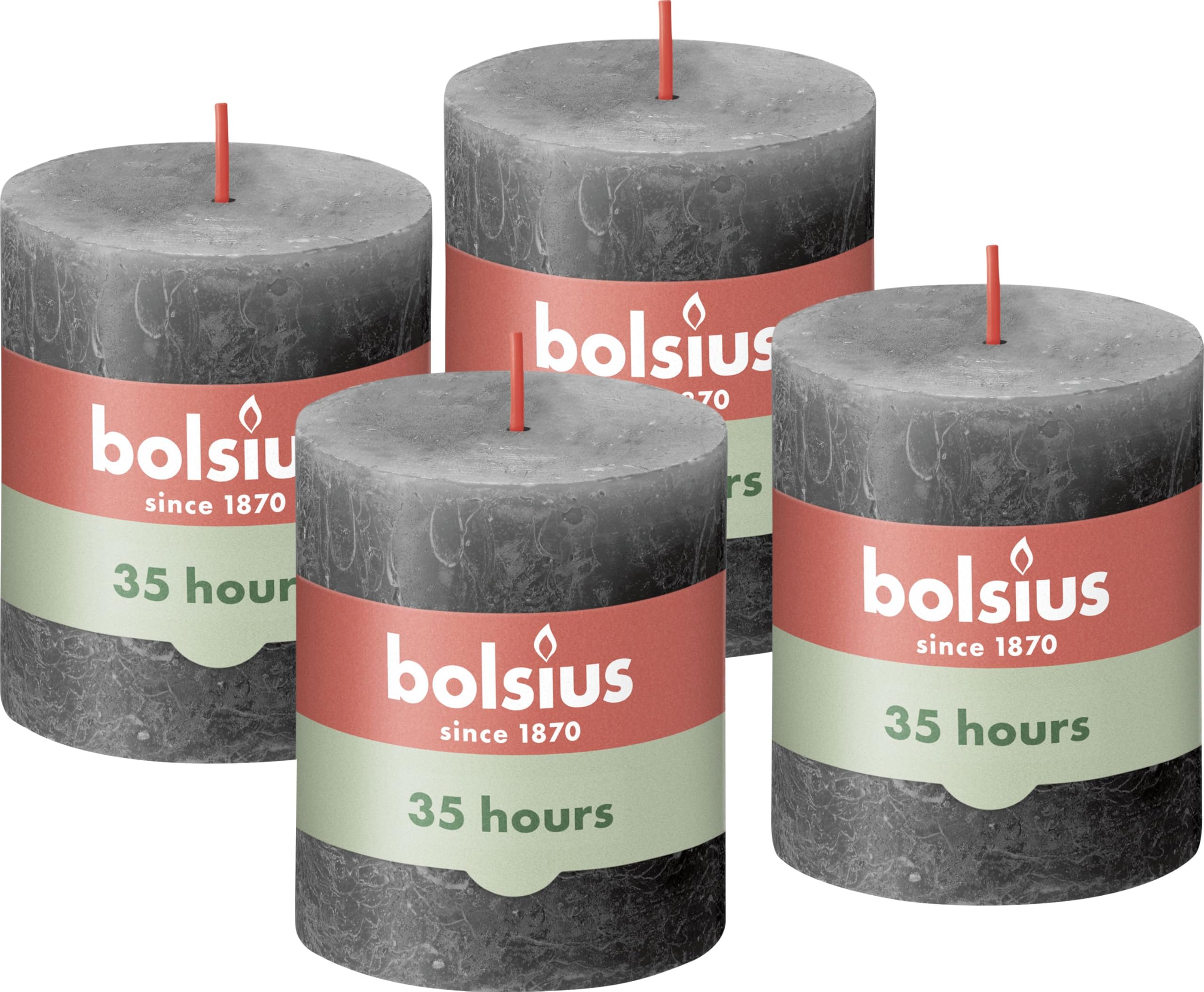Bolsius Anthracite Rustic Pillar Candle, ,Dark Grey, 8 X 7 Cm (Pack 4)