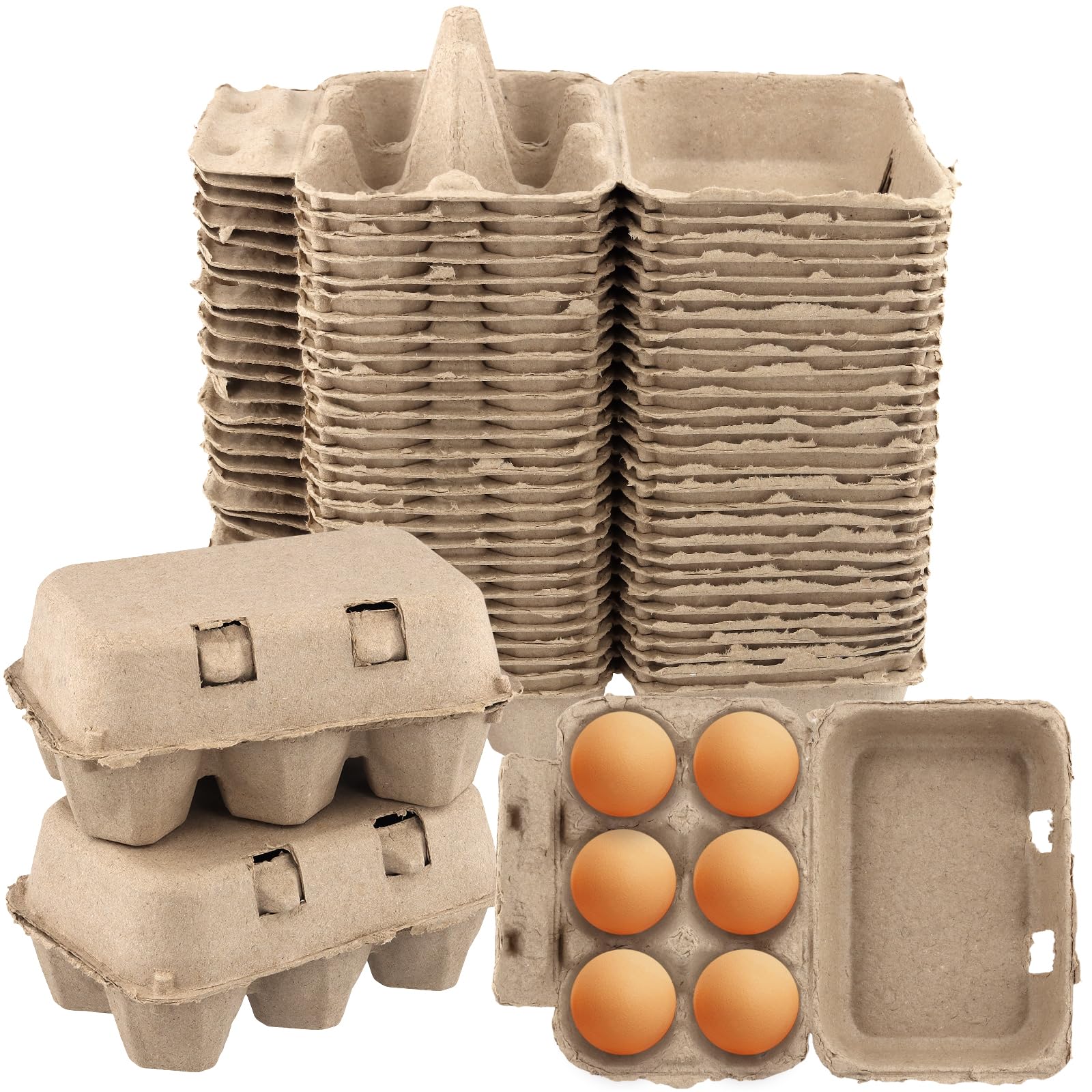 Soujap Natural 30 Pcs 6 Cell Egg Cartons, 15 X 10 X 7Cm Cardboard Paper Egg Box, Egg Cartons, Egg Boxes For Storing Chicken Eggs
