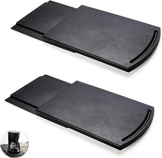 2 Pack Sliding Coffee Maker Tray, 12’’ Countertop Appliance Caddy Slider for Blender Toaster under Carbinet, Black ABS Rolling Out Tray