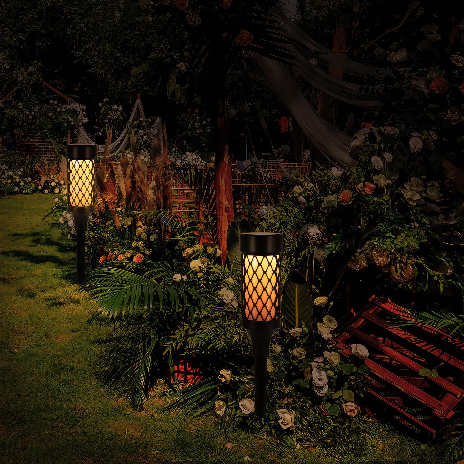 Kinberry Solar Lights Outdoor Garden, 2 Pack Garden Lights Solar Powered Waterproof Path Light Outdoor Auto On/Off - Image 2