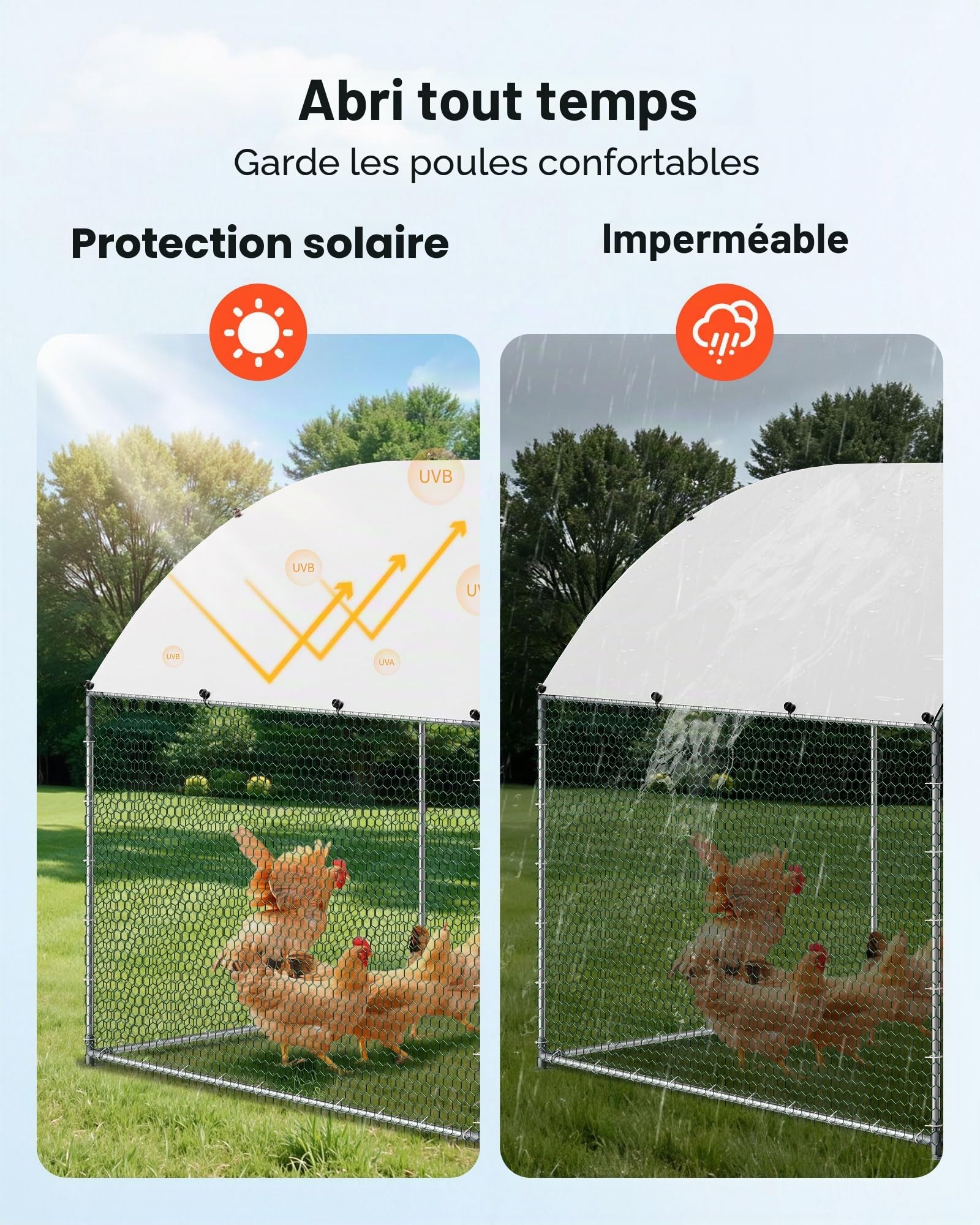 VEVOR Enclos Poulailler Métal 3 x 2 x 2 m Parc à Poules Grillagé avec Couverture, Verrou de Sécurité, Toit en Dôme, Grande Cage Extérieure pour Poules, Canards, Lapins, Volailles, de Jardin, Ferme | Parc Grillagé pour Poules, Canards, Lapins, Volailles, C