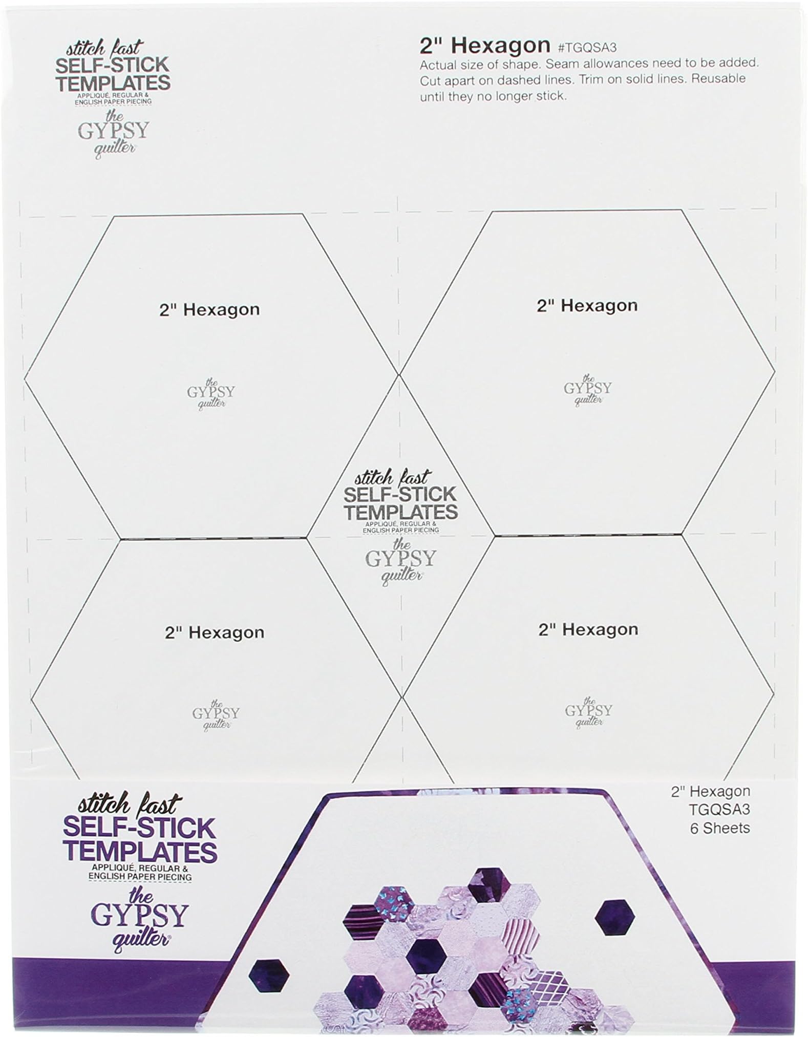 Gypsy Quilter Stitch Fast Self-Stick Template 2 in Hexagon