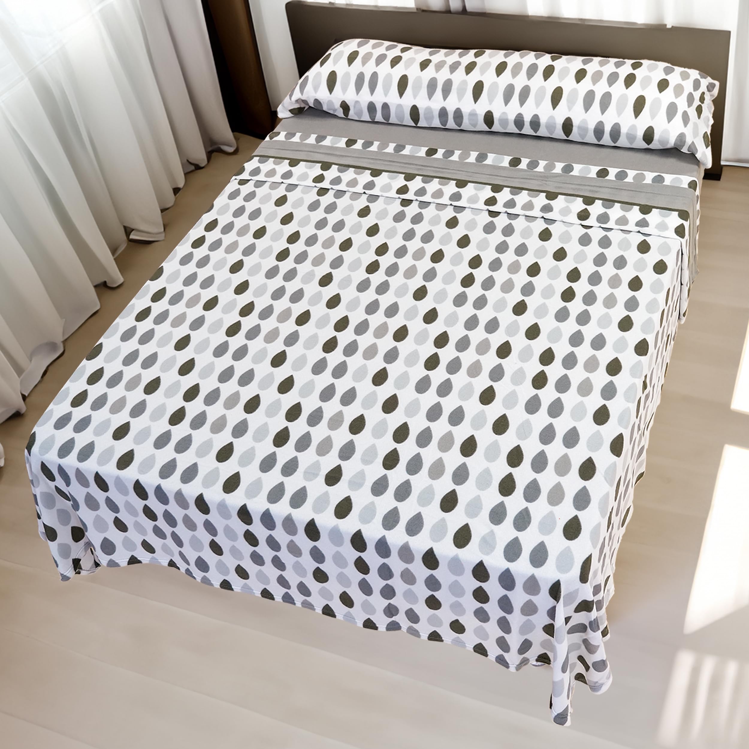 Conjunto de Sábanas Térmicas Pirineo 3 Piezas para Invierno - Microfibra Cepillada Premium, Incluye Sábana Bajera Ajustable, Encimera y Funda de Almohada - Color Gota Gris, Cama de 150 x 190cm
