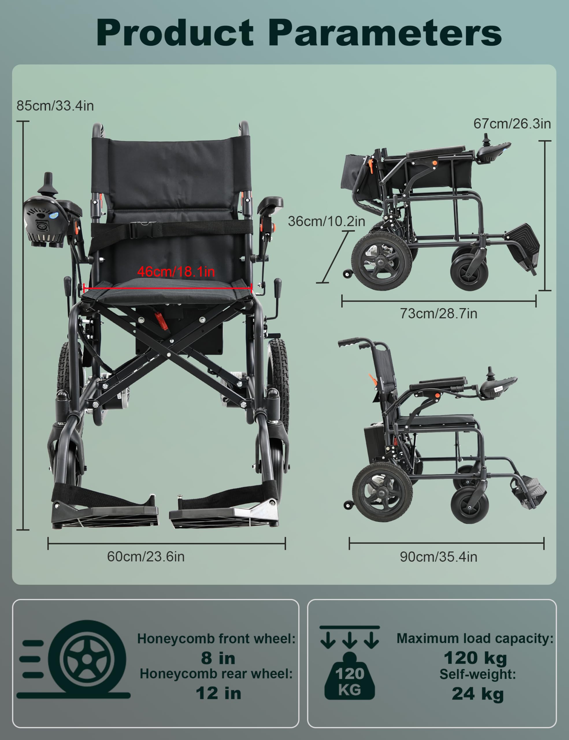 Fauteuil roulant électrique pliable avec sièges plus larges, capacité de poids de 120,2 kg, double moteur de 250 W, portée de 25,5 km, fauteuil roulant électrique léger pour adultes et personnes âgées