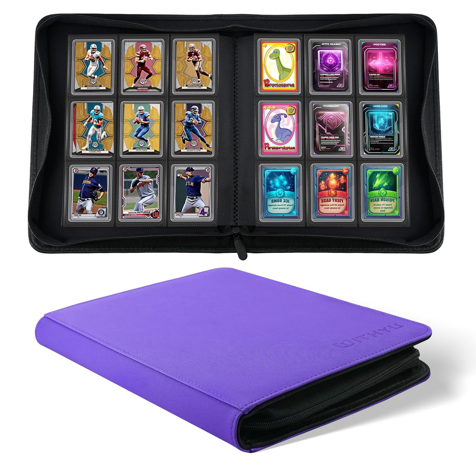 WITHYU Top Loader Binder 9 Pocket for 3"x4" Rigid Cards, 360 Pockets Collectible Card Album with 20 Toploaders, Trading Card Binder for TCG, MTG, Sports Cards (Purple)