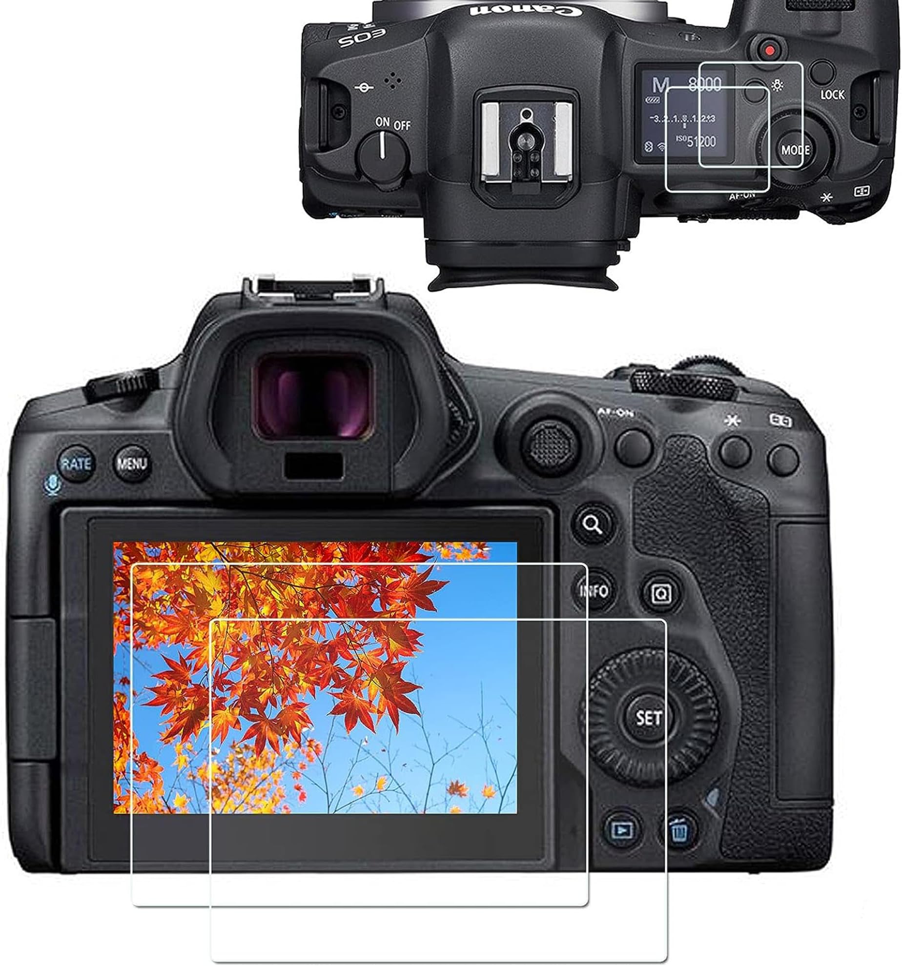 EOS R5 Top + Screen Protector, glass screen protector for Canon R5 full-frame mirrorless camera (2 + 2 packs),0.3mm 9H hardness,scratch and bubble resistant R5 tempered glass screen protector