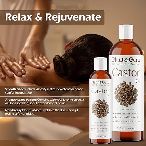 Miniatura 7 de Aceite de ricino 16 fl. oz. Sin refinar, 100% libre de hexano natural puro, grado USP, crecimiento del cabello, cejas y pestañas. Hidratante para