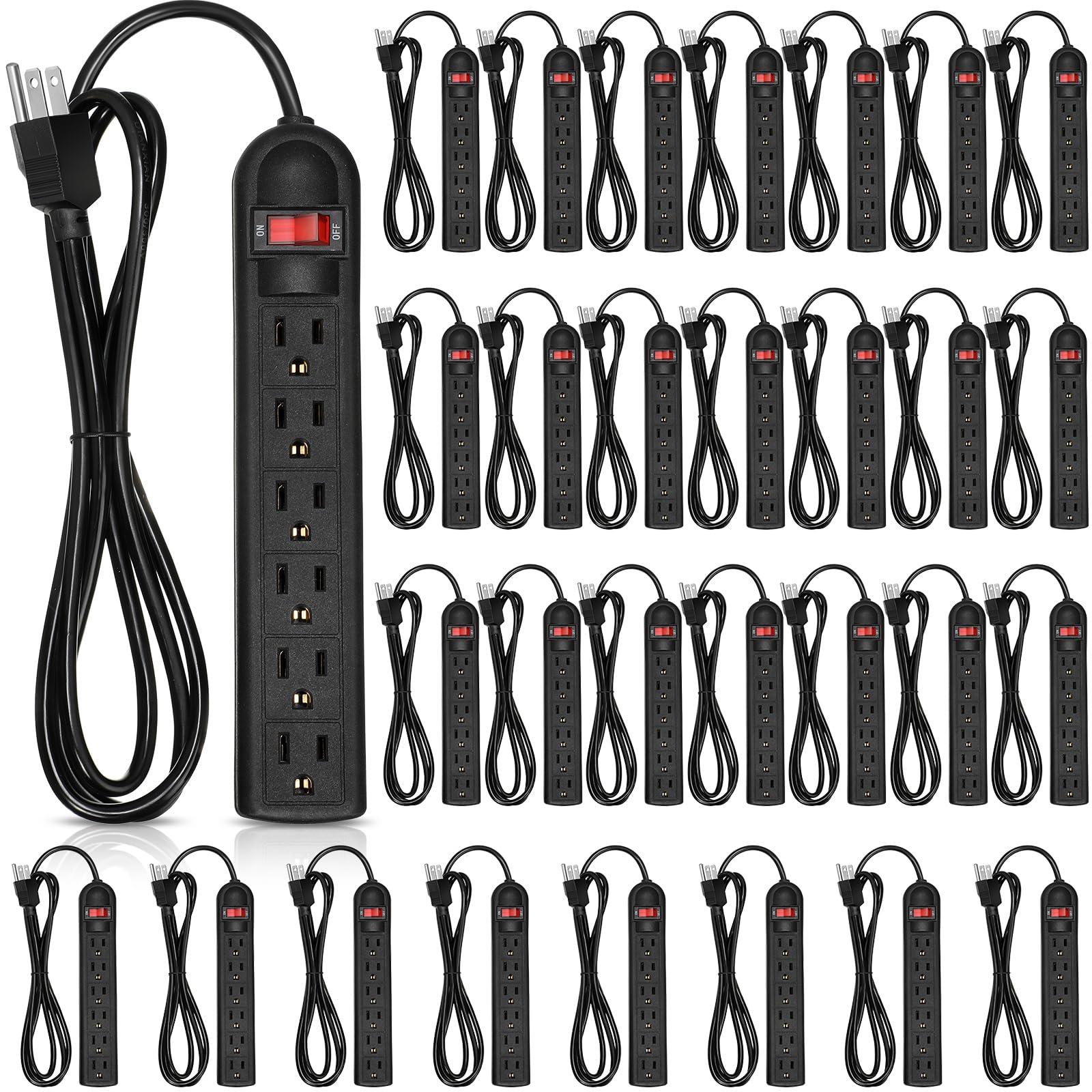 Kanayu 30 Pcs 6 Outlet Power Strip Surge Protector Long 6ft Extension Cord with Multiple Flat Plug Rectangular Electrical Equipment for Home Office(Black)