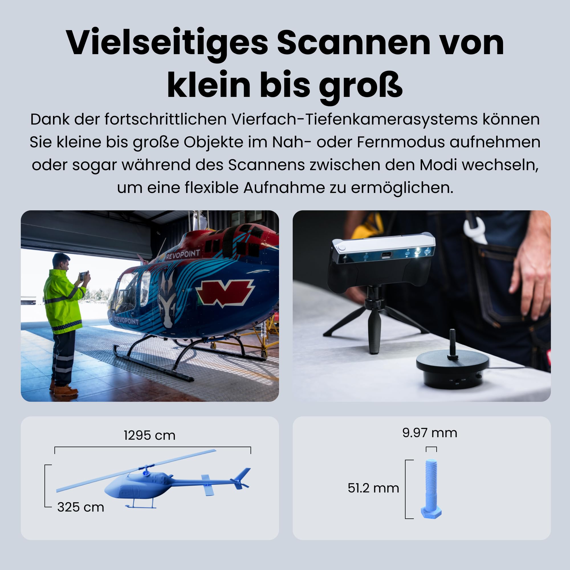 Revopoint MIRACO Plus 3D-Scanner für 3D-Druck, Eigenständiges Handgerät mit Fotogrammetrie, Optischem Zoom, Bis zu 0,02 mm Präzision, Vollfarb-RGB-Kamera für Kleine bis Große Objekte, 32GB