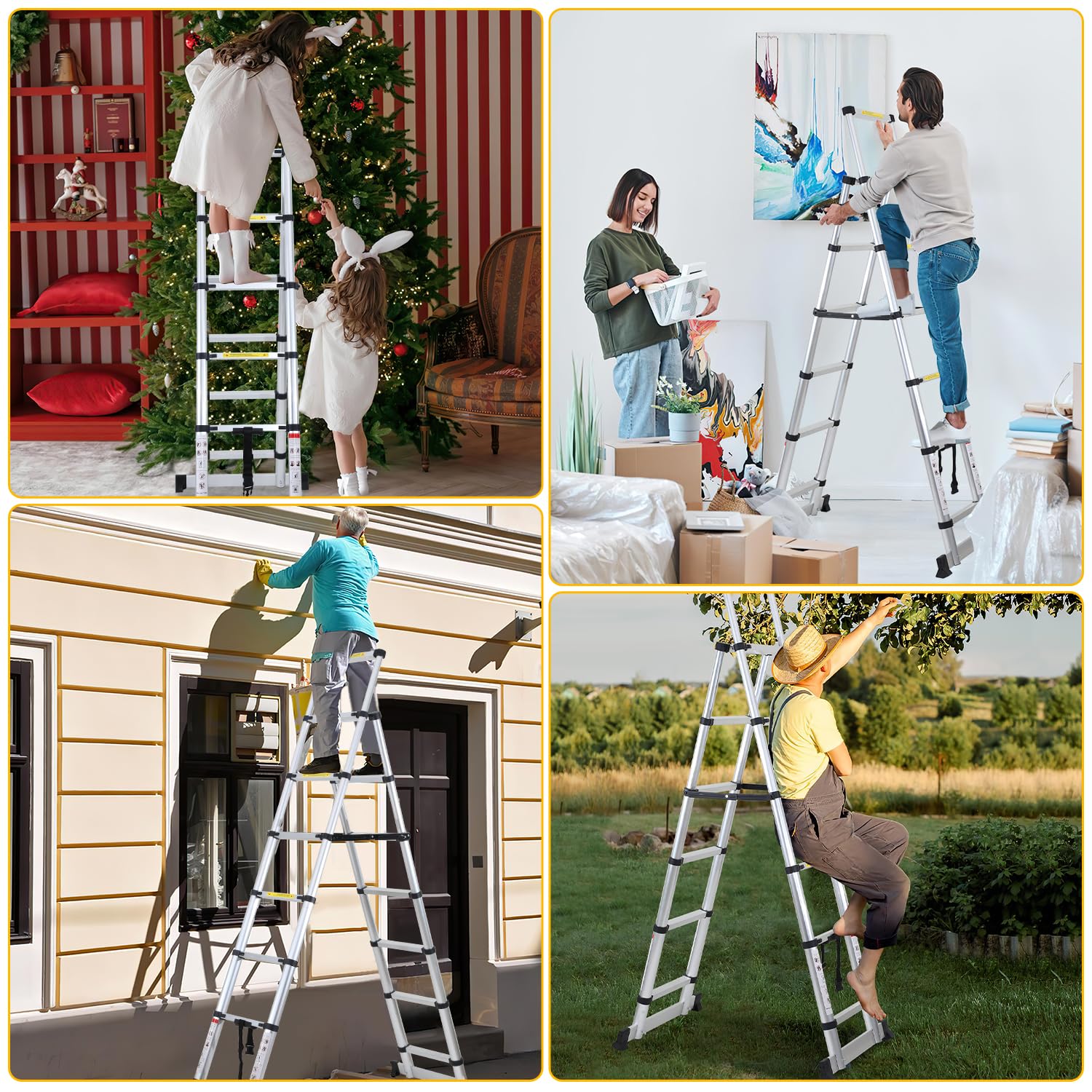 Ikodm Aluminiowa drabina teleskopowa, rama A, 5 + 6 stopni, drabina wysuwana do naprawy dachu, rozmiar po złożeniu 65 cm, nośność 150 kg