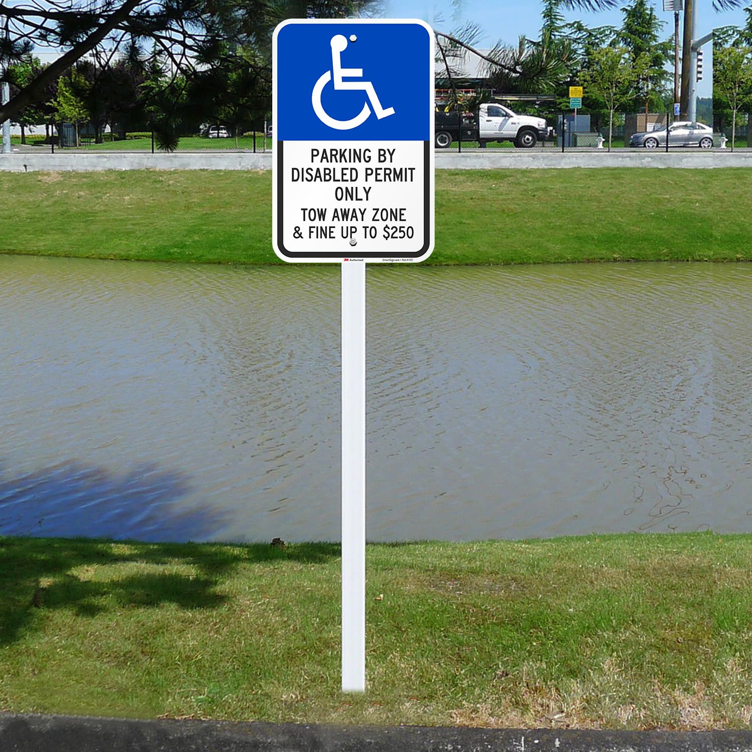 SmartSign Paquete de 2 letreros "Parking By Disabled Permit Only Tow-Away Zone & Fine Up To $250", 12 x 18 pulgadas, aluminio de 63 mil, material reflectante laminado 3M, azul/negro/blanco, fabricado