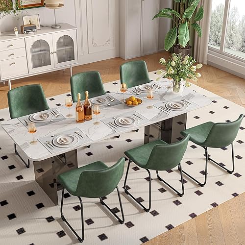 Miniatura 17 de Juego de 2 sillas de comedor, sillas de comedor sin brazos de piel sintética con respaldo, silla moderna de cocina comedor de 18 pulgadas con patas