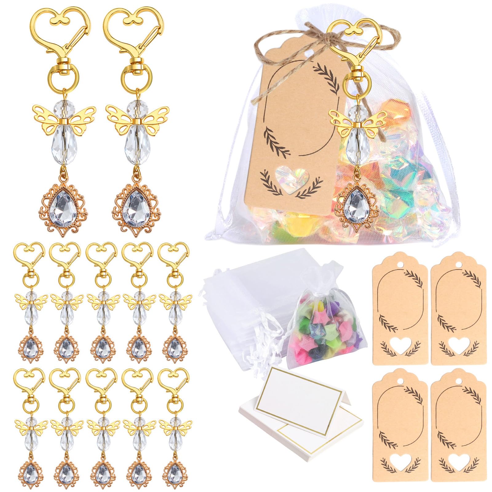 Elnwnnkc Gold Of 30 Angelic Keychains For Wedding And Baby Showers Supplies Includes Charm With Organza Gift Bags Baptisms Souvenirs