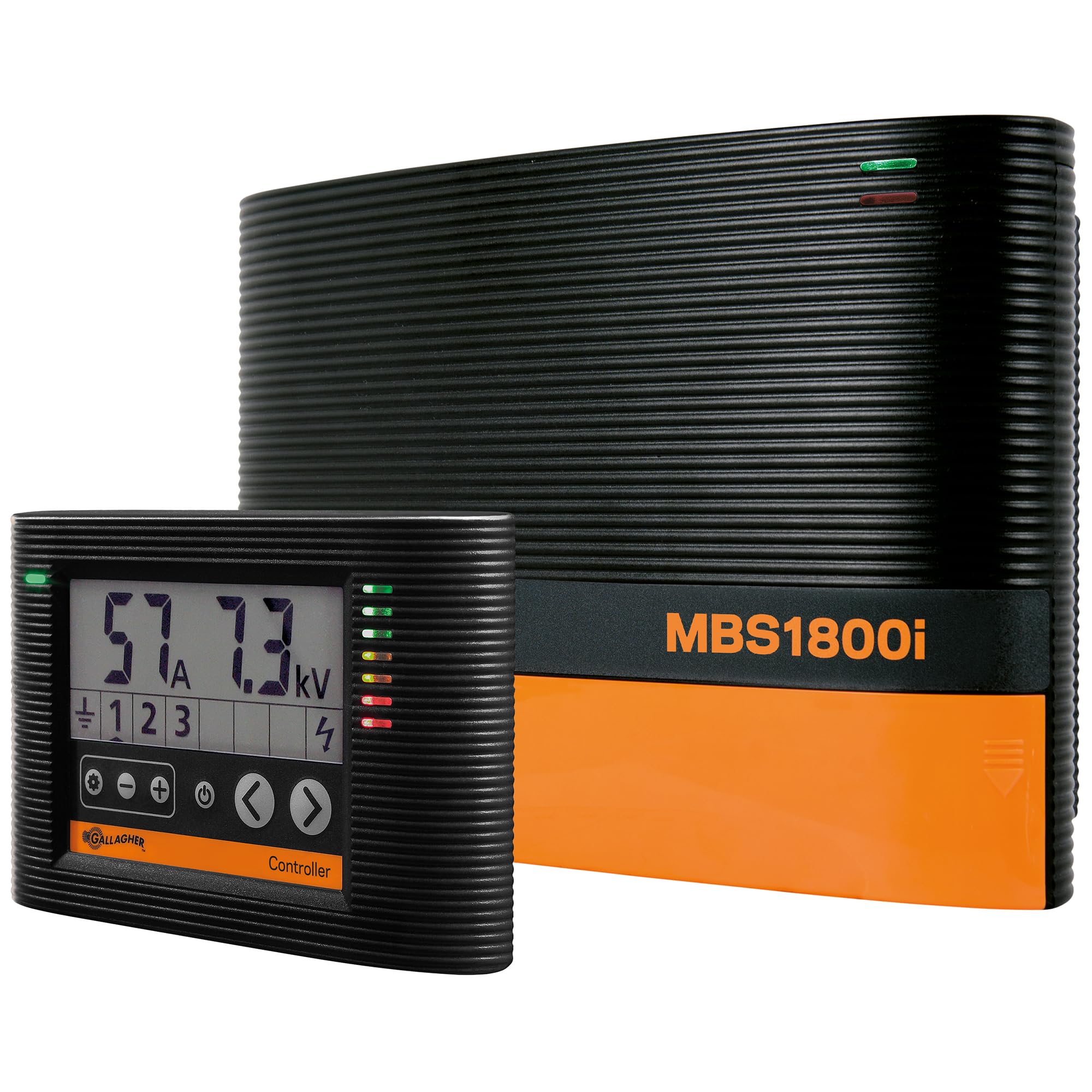 Gallagher MBS1800i Multi Power Electric Fence Charger | 18.0 Joule 12v Battery, Solar, or 110v AC Energizer with External Control and Display Panel | Powers Up to 200 Miles / 1200 Acres