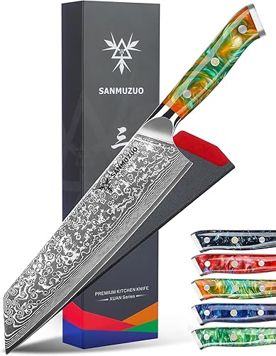 8.5 inch Kiritsuke Kitchen Chef Knife - 67 Layers Damascus Steel & Resin Handle - Xuan Series(Fantasy Orange)