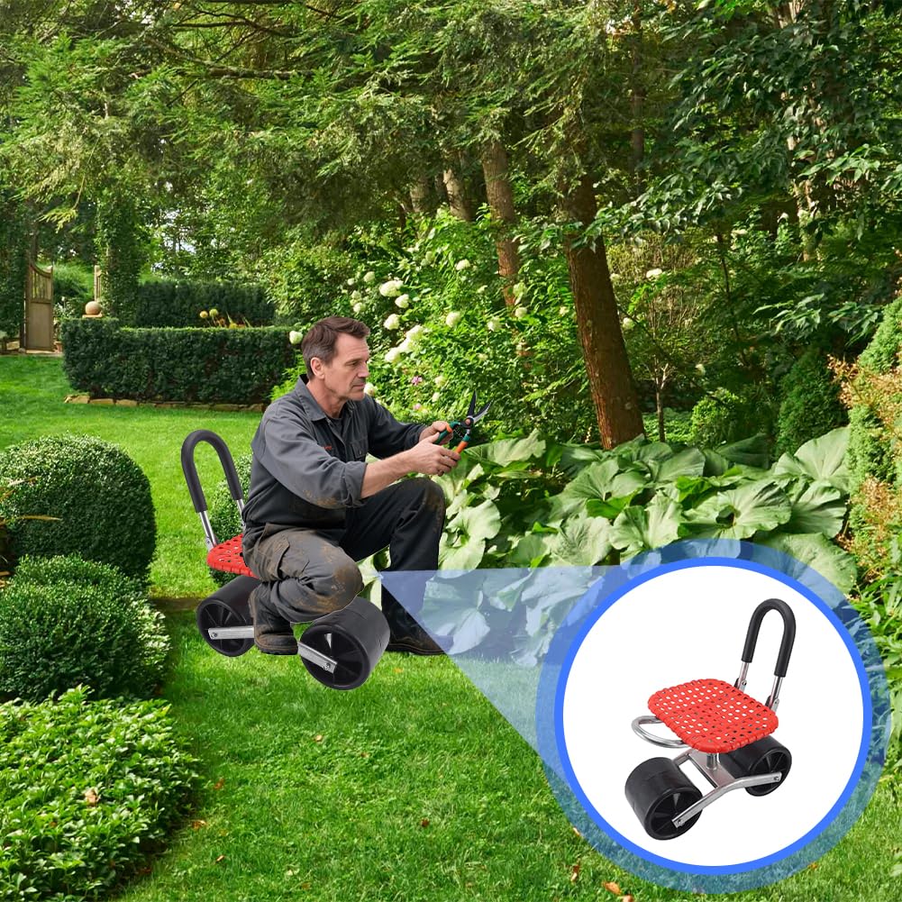 Siège de Jardin Roulant et Pivotant à 360° Hauteur Réglable | Chariot de Jardin Roulant avec une Hauteur Réglable de 22 à 35 cm pour Potager et Champ de Plantation