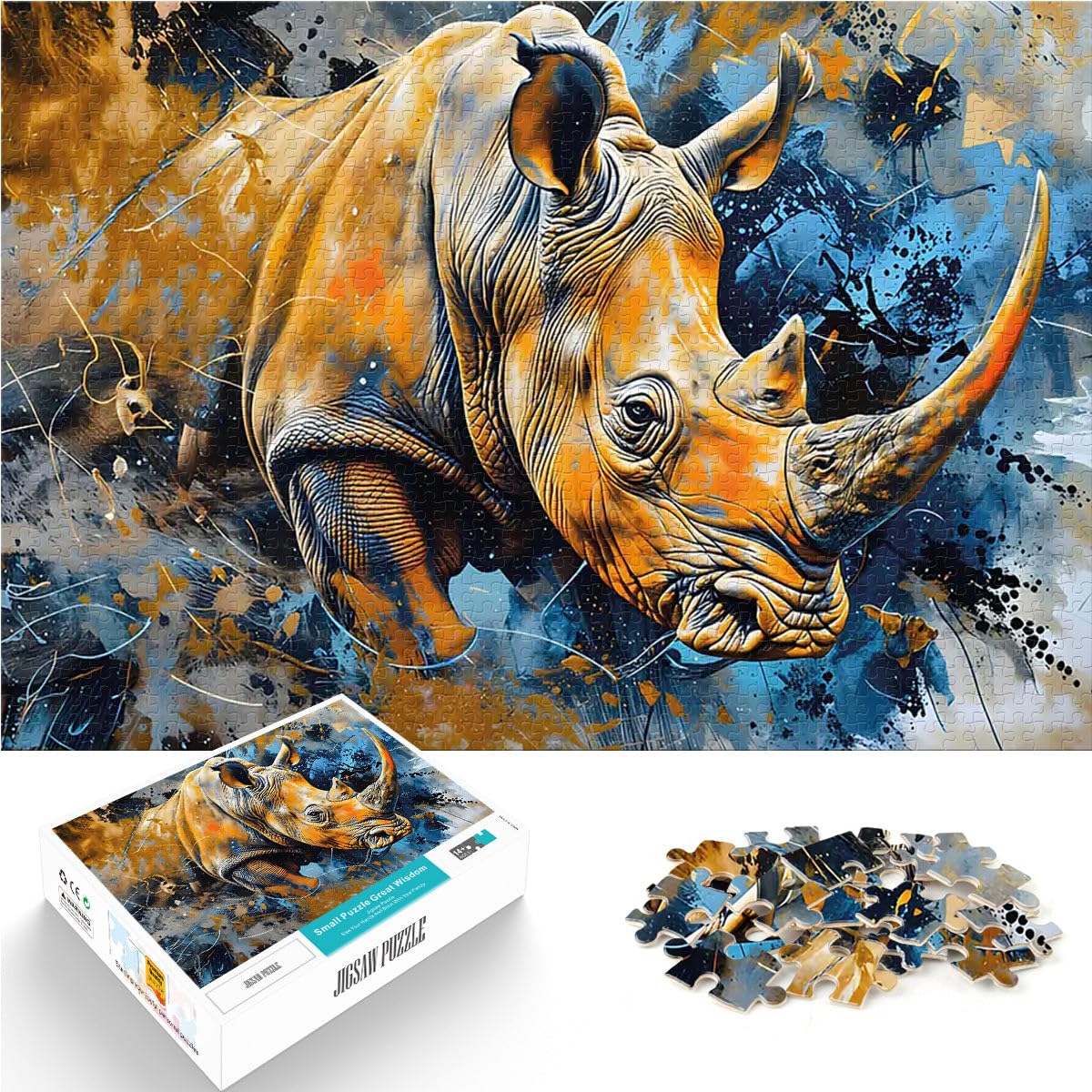 Jigsaw Puzzles for teenagers 1000 Pieces Rhino Artwork Painting Hands-on-Spiel Wunschliste mit dem Weihnachtsmann75x50cm — image 1