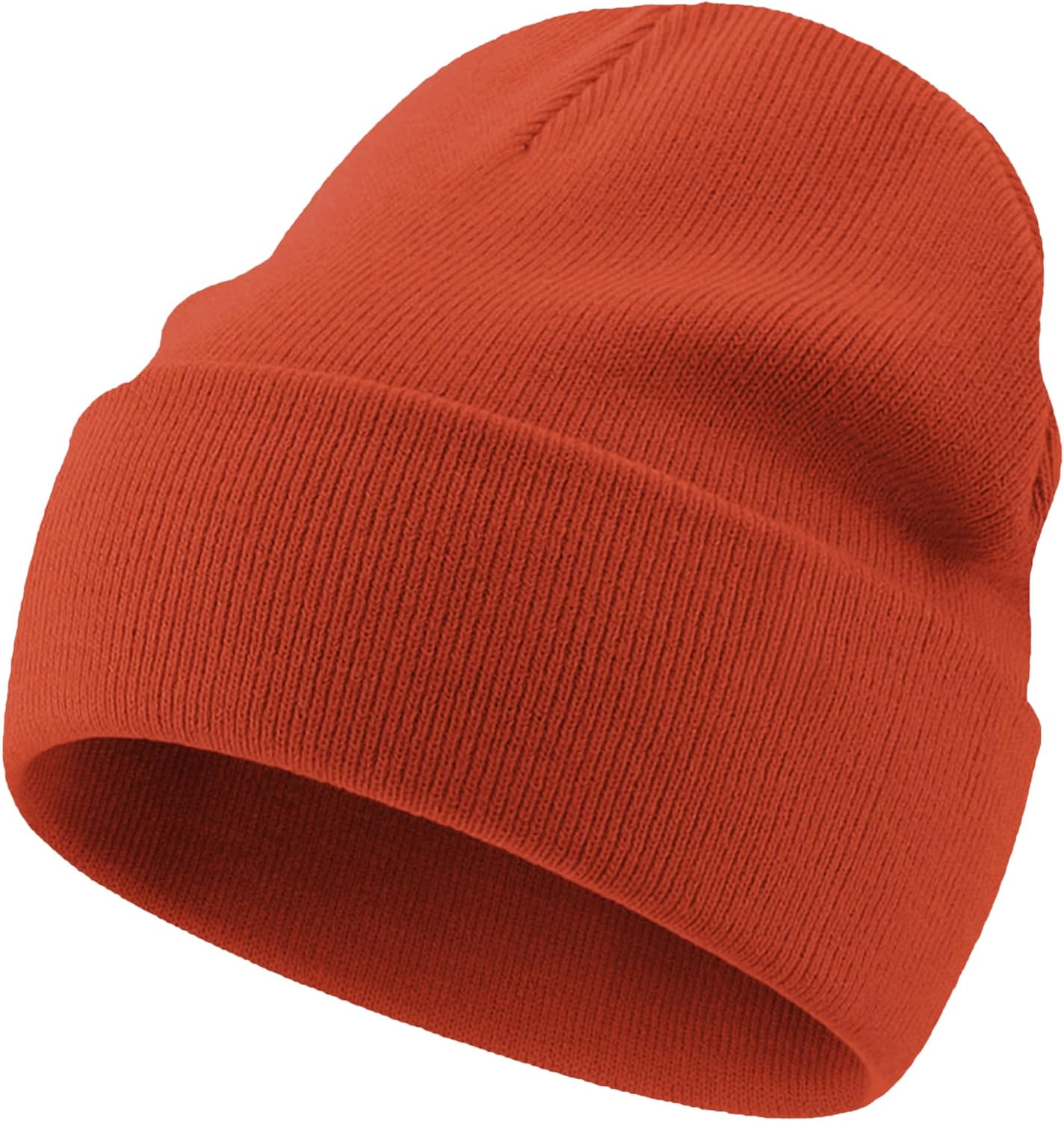 100% Cotton Beanie Lengthen Cuffed Beanies Knit Winter Hats for Men Women Soft Warm Ski Hat Unisex Knitted Skull Cap 1-orange - Image 1 of 6