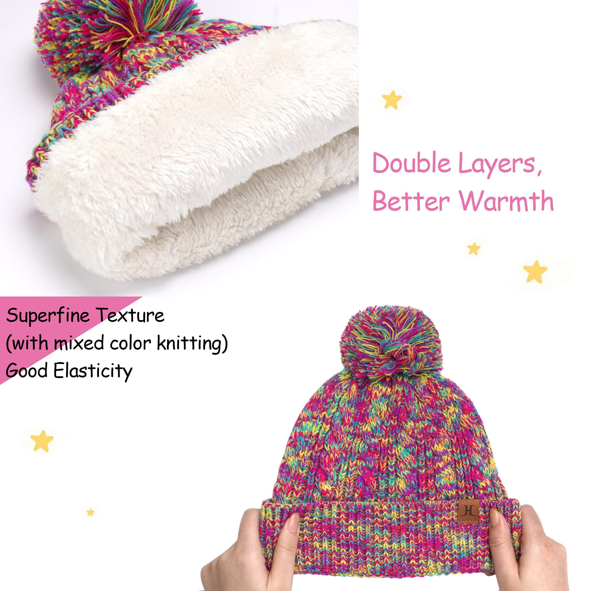 Bequemer Laden Bebe Niños invierno Gorro Termicos Pompon Bufanda Guantes Conjunto Manoplas con Forro Polar para 0-8 Años Regalo para Niñas Niños