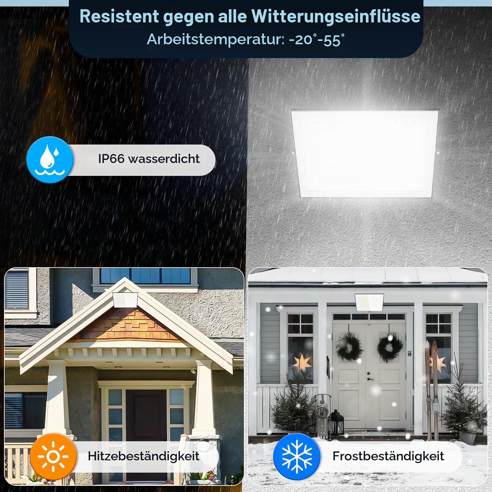 500W LED Strahler Außen, 50000LM Superhell, 6500K Kaltweiß Außenstrahler, LED Fluter Außen, IP66 Wasserfest Scheinwerfer für Hinterhof, Auffahrt, Garage, Flur, Garten - 2 Stück
